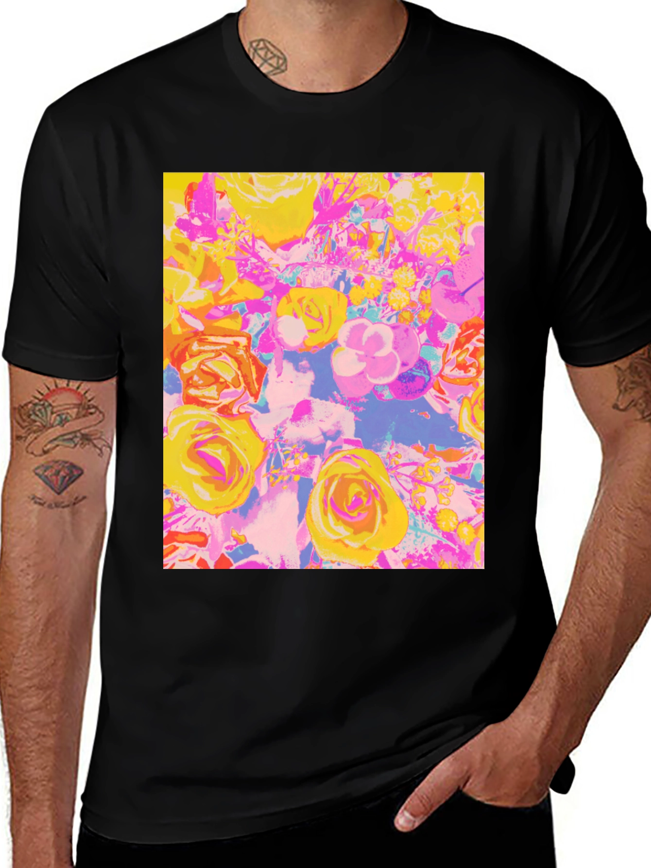 Variant 5 of Floral Print Black Tee