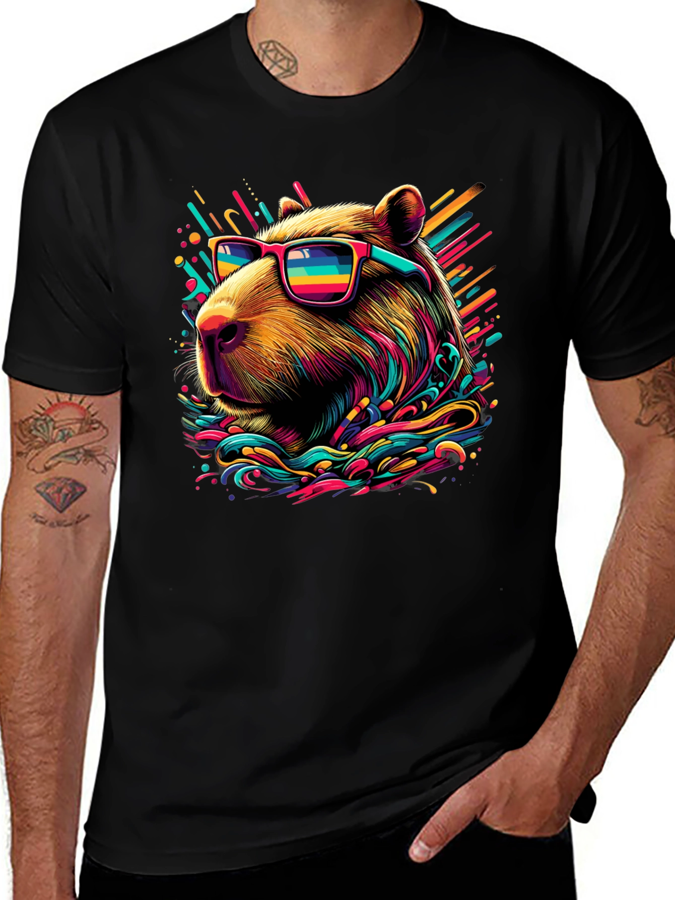 Black Cool Capybara Graphic Tee - Funky Animal Shirt main image