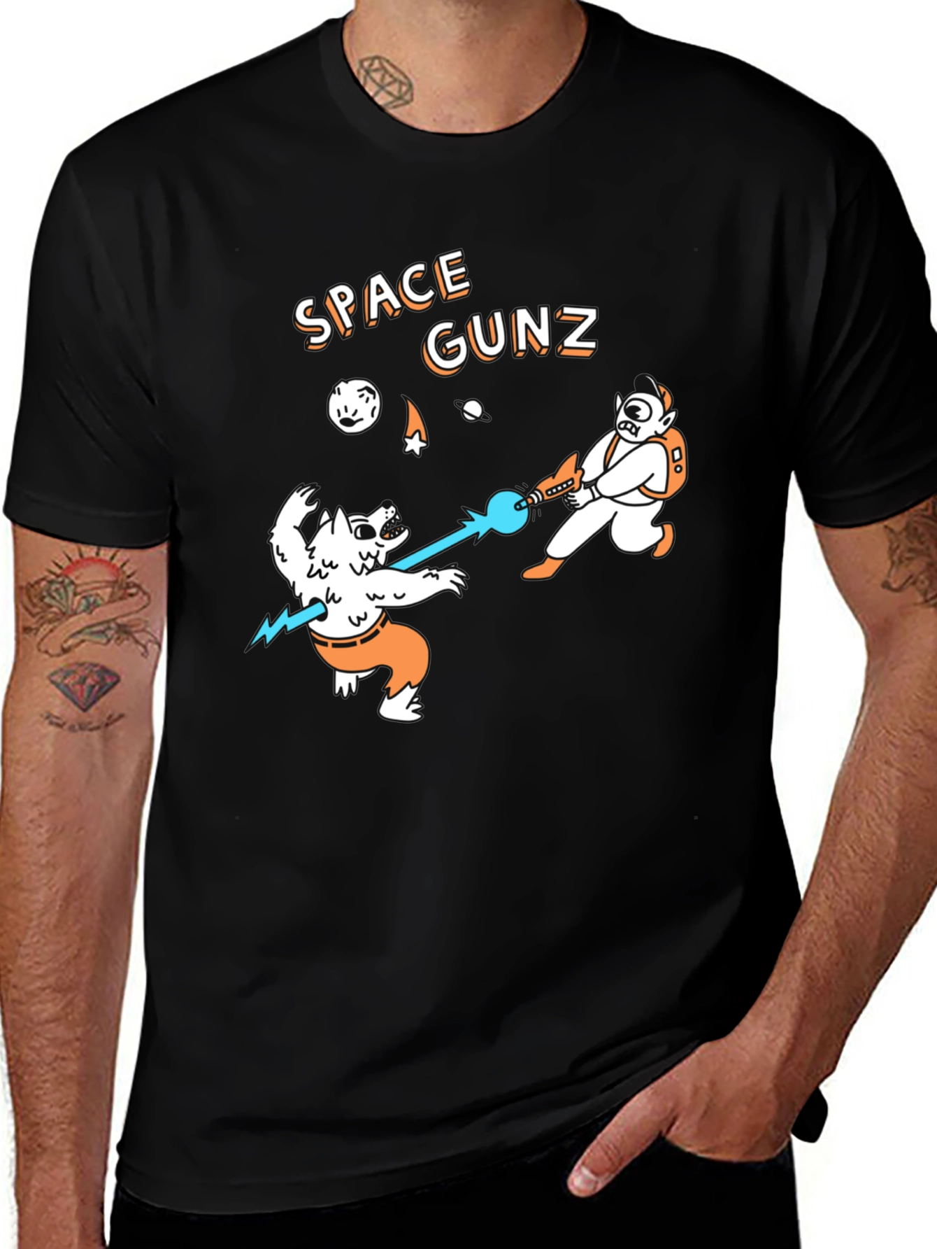 Variant 11 of Space Gunz Graphic Tee - Unique Design Black T-Shirt