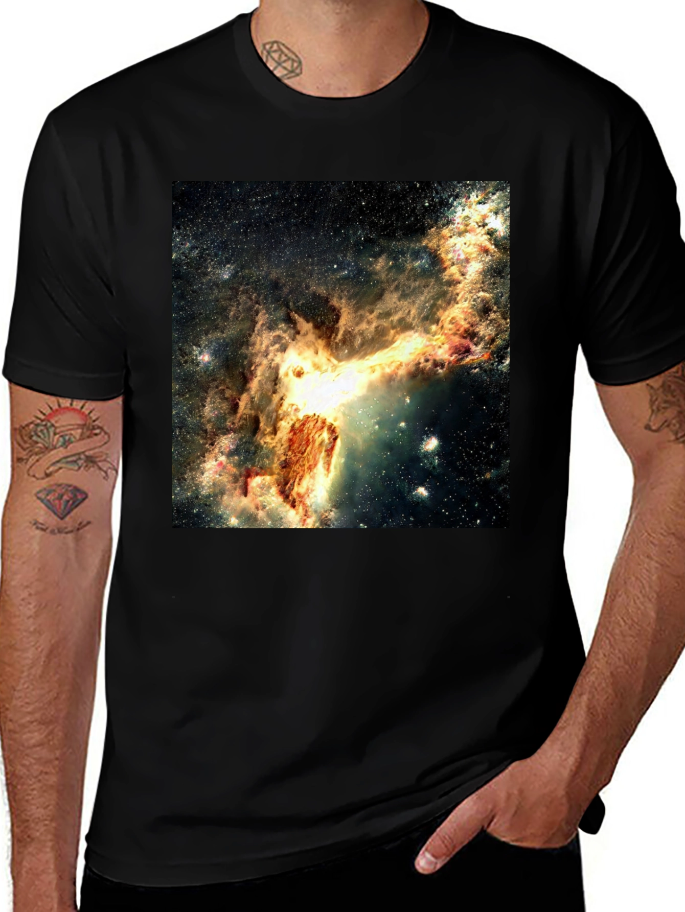 Nebula Galaxy Print Black T-Shirt