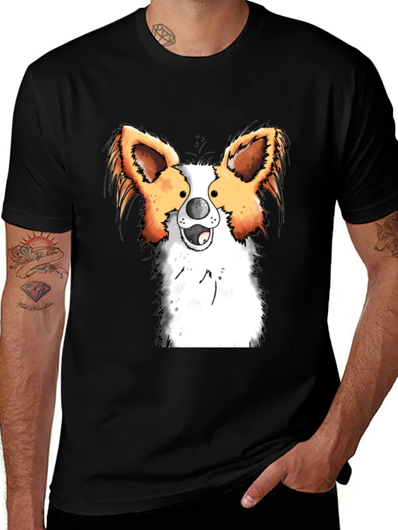 Papillon Dog Graphic Tee - Black