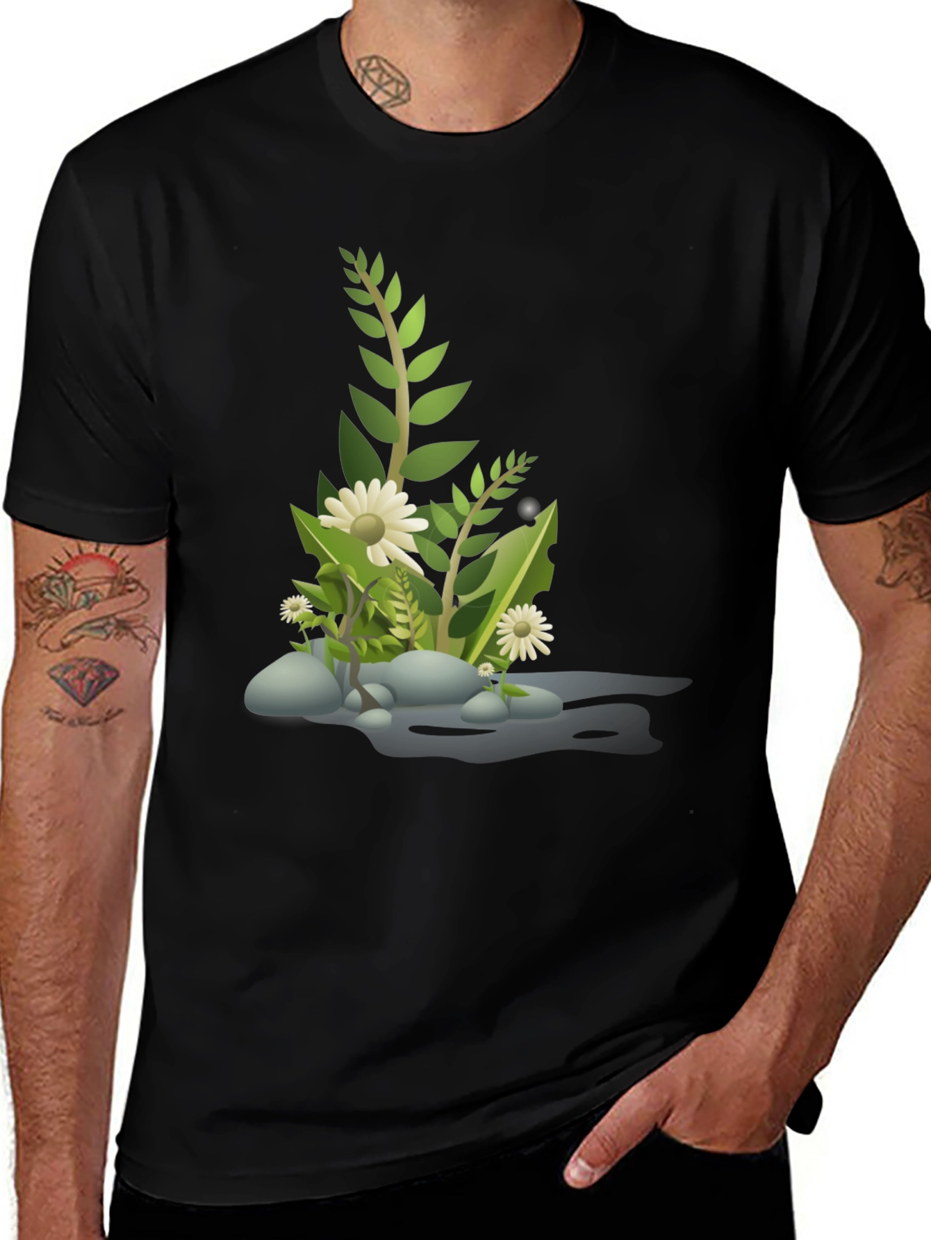 Variant 13 of Nature Scene Graphic Tee - Black Cotton Blend