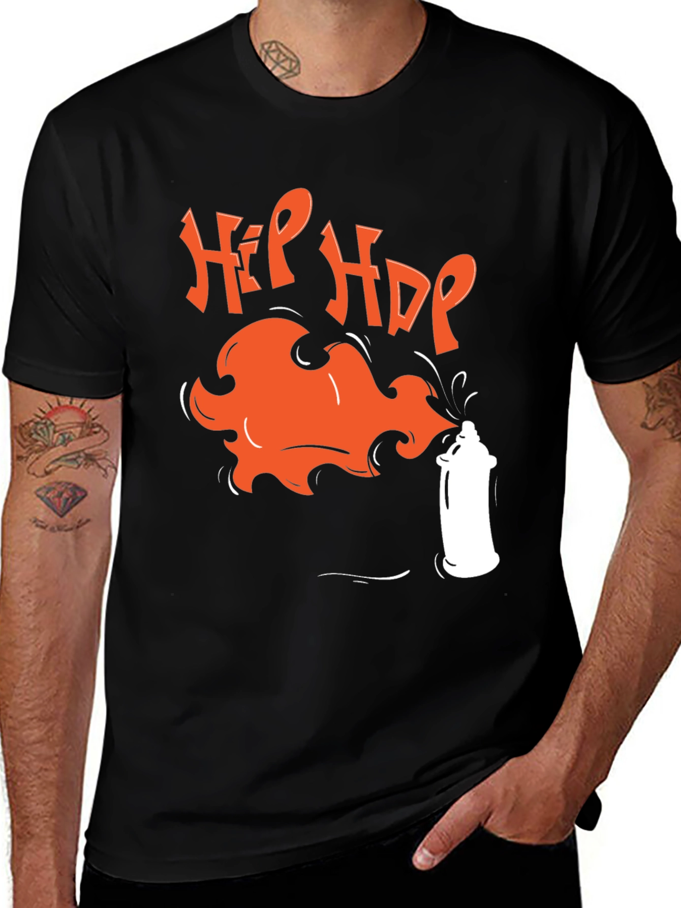 Hip Hop Spray Paint Graphic Tee - Black