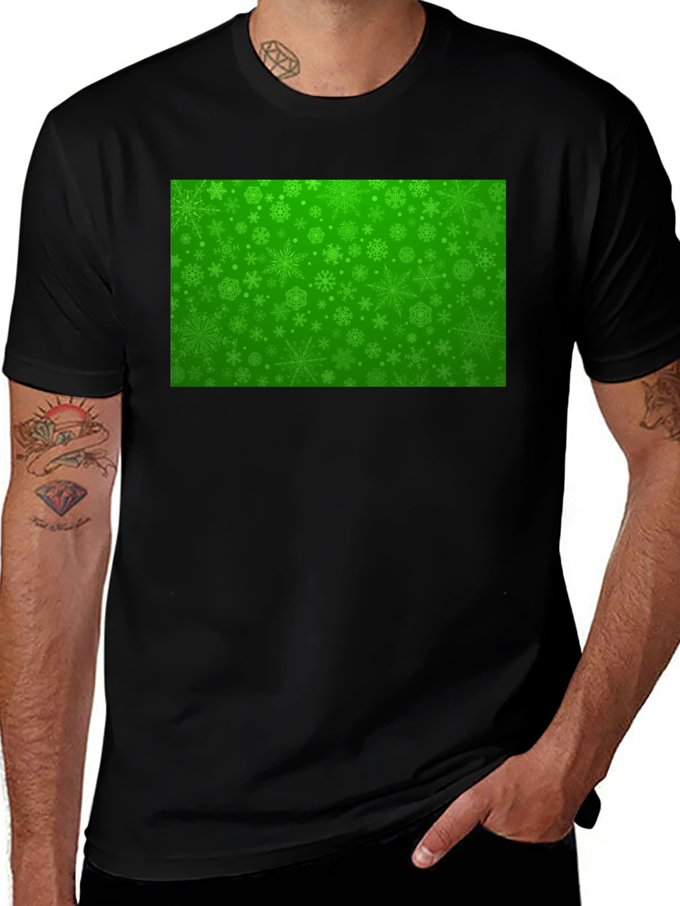 Variant 4 of Festive Green Snowflake Pattern Tee