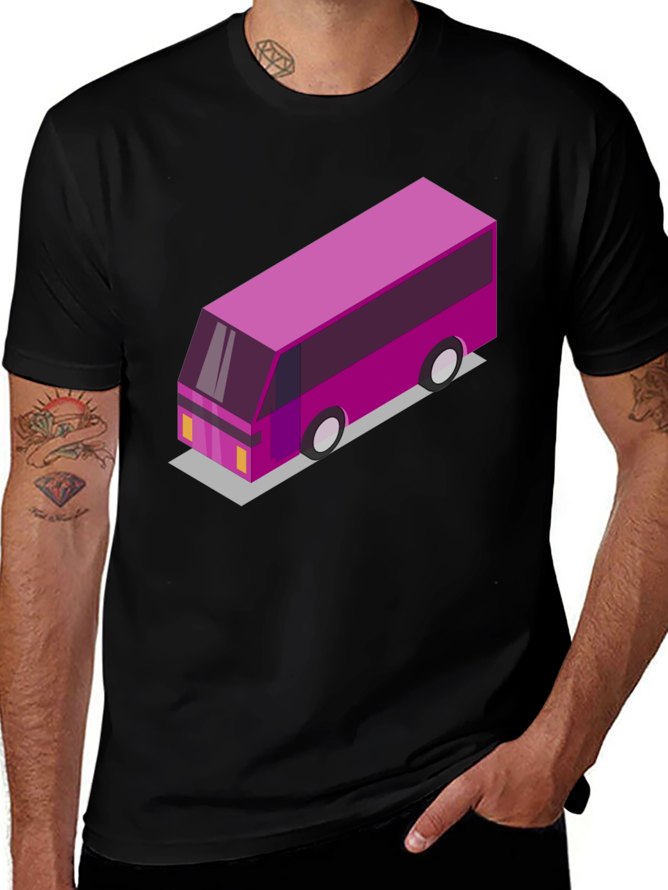 Variant 22 of Isometric Bus Graphic Tee - Black Cotton Blend T-Shirt