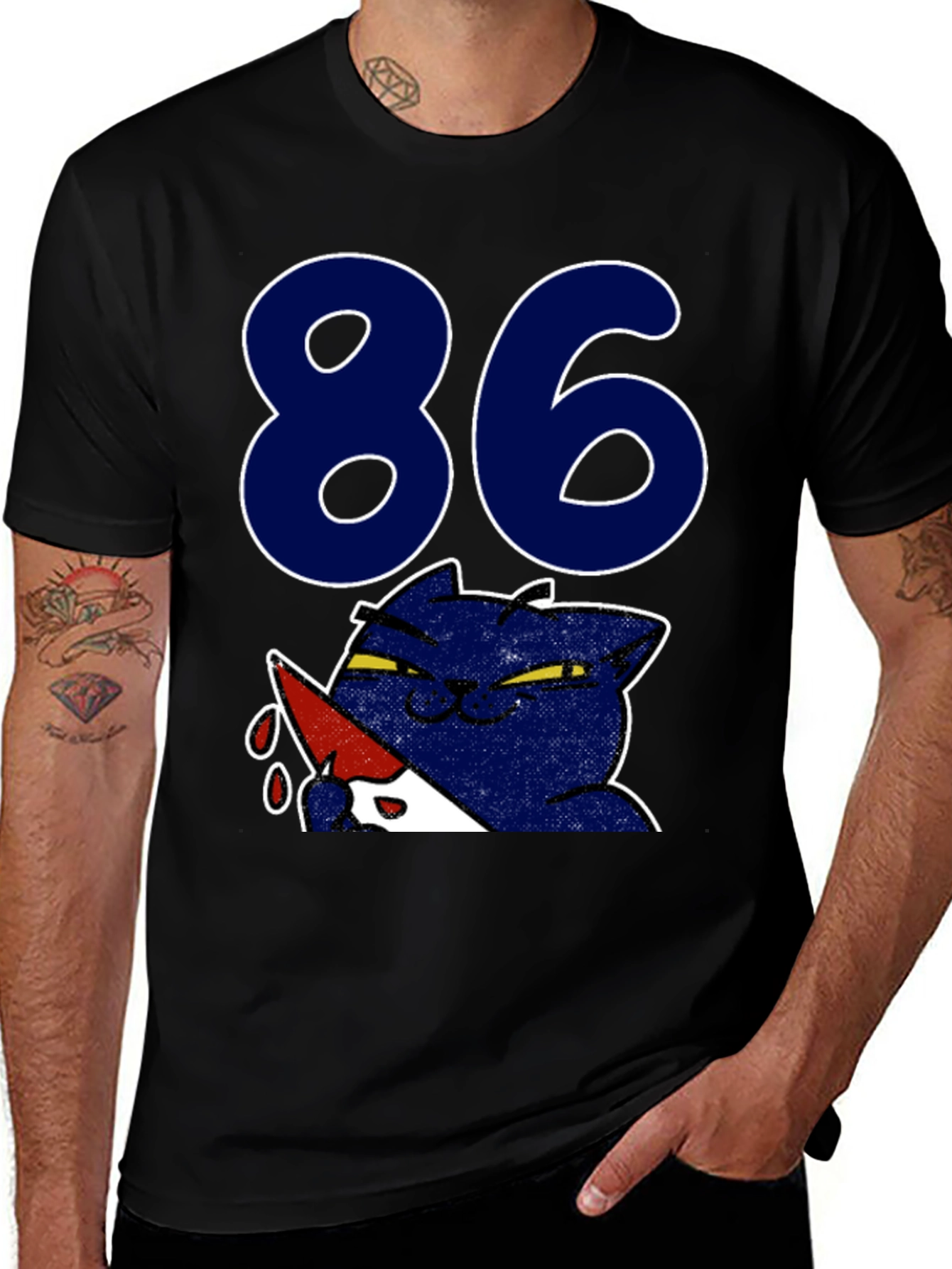 Variant 27 of Funny Cat 86 T-Shirt - Black Crew Neck Tee