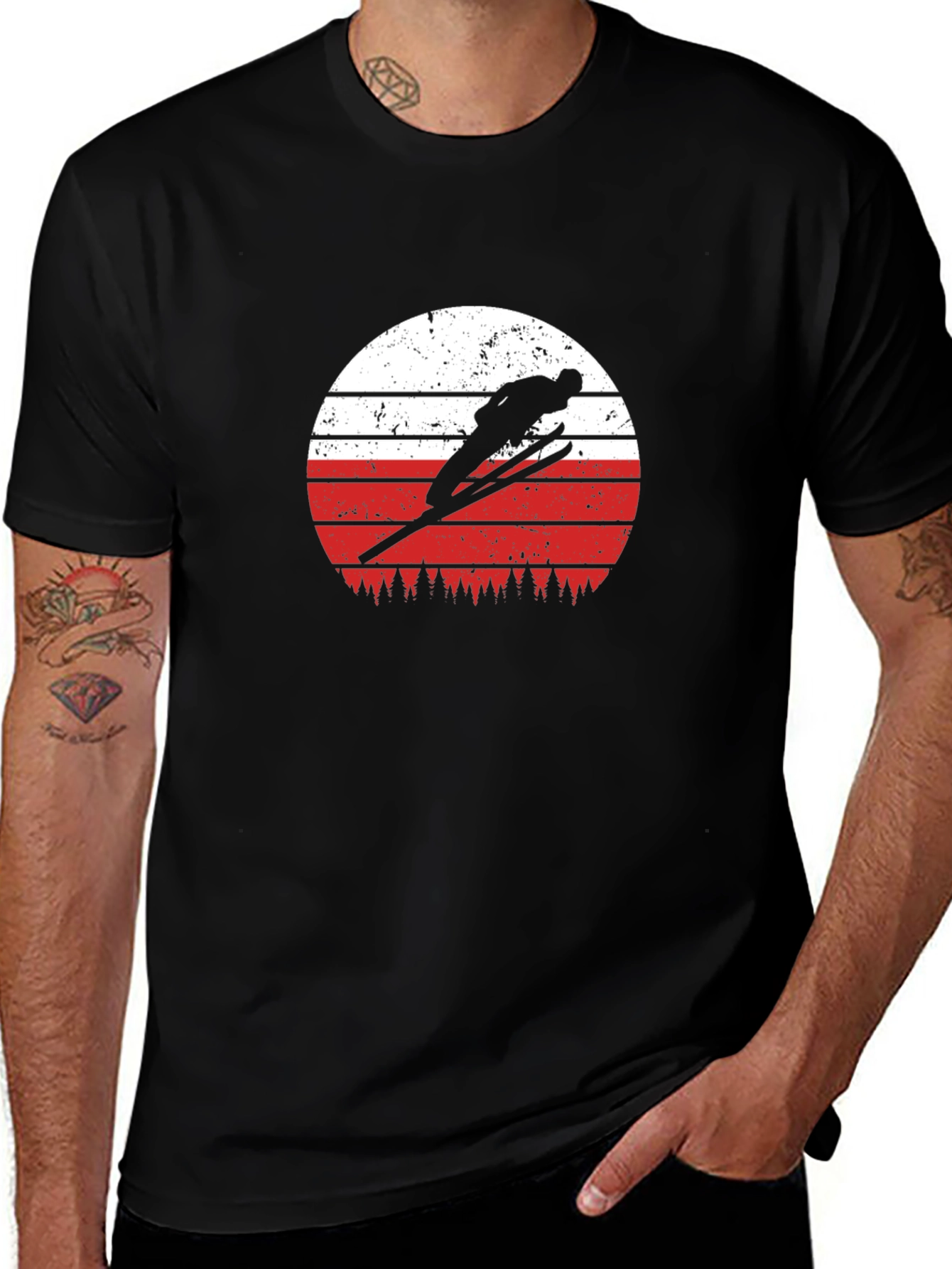 Variant 24 of Retro Ski Jumper T-Shirt - Vintage Style Black Tee