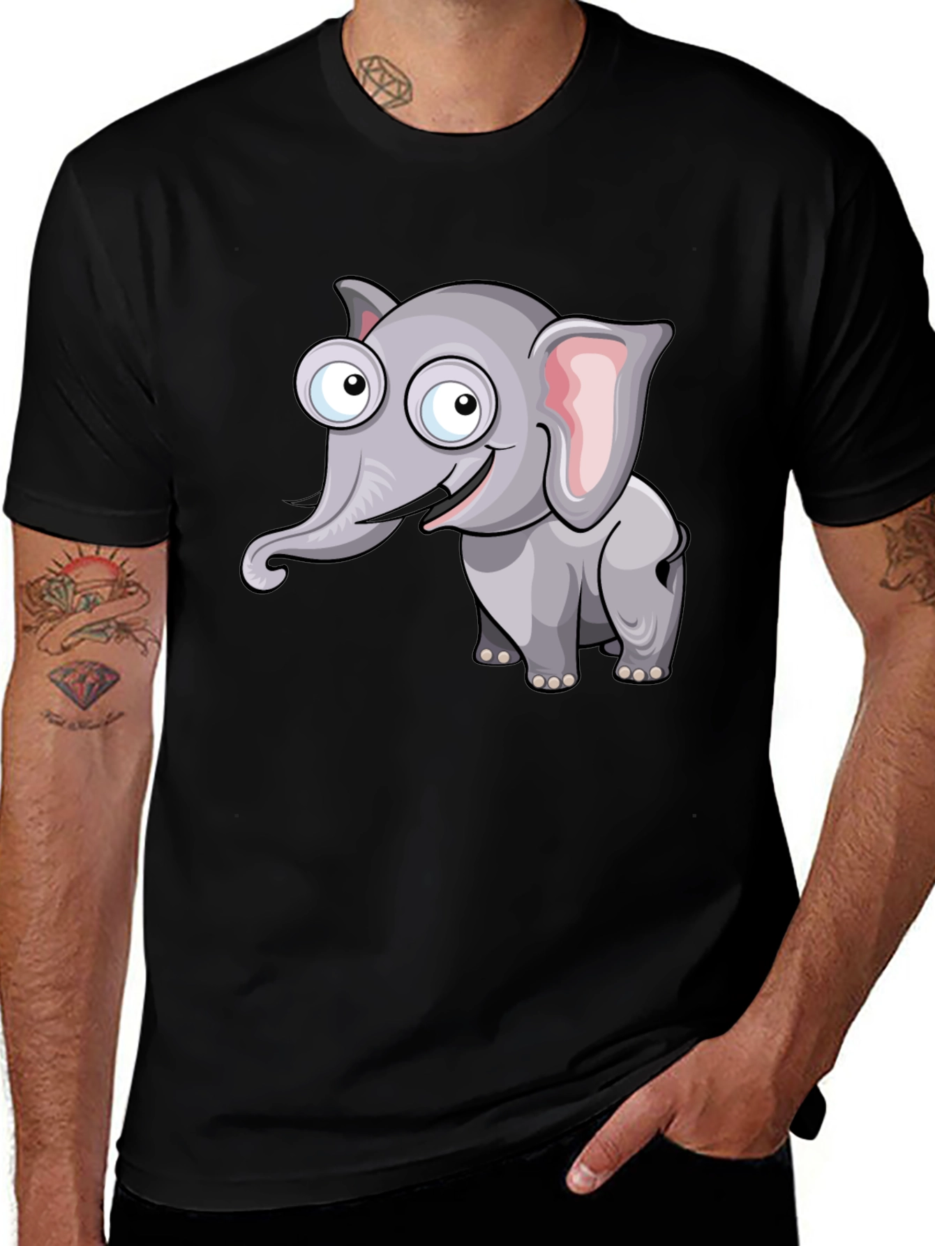 Variant 5 of Cartoon Elephant Graphic Black T-Shirt