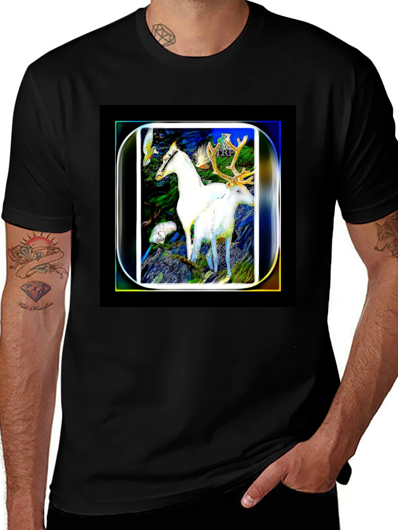 Variant 21 of Mystic Horse & Deer Graphic Tee - Black