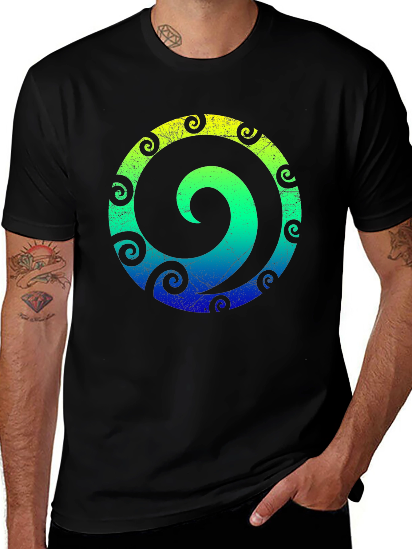 Variant 5 of Spiral Graphic Tee - Stylish Men's Black T-Shirt