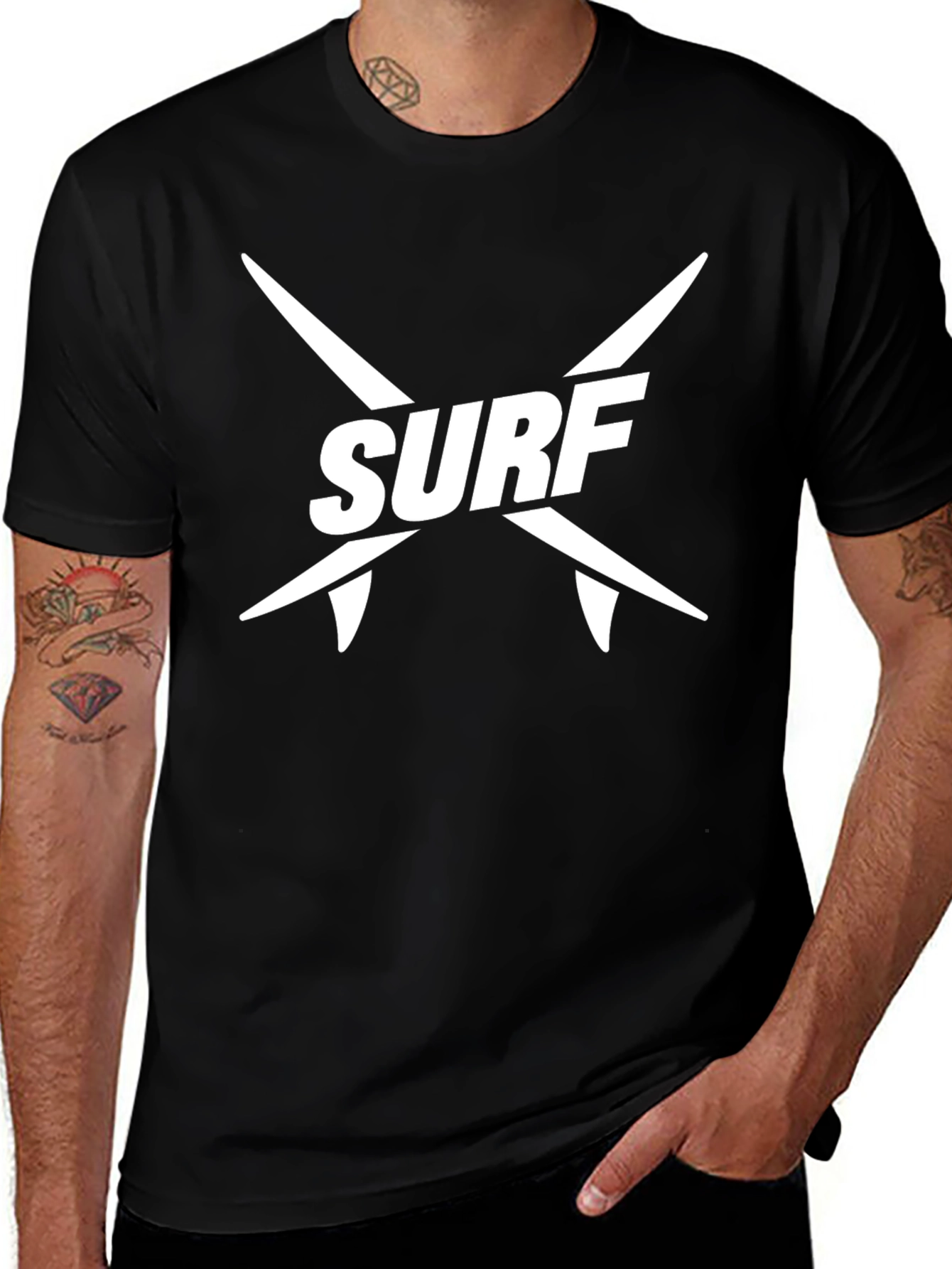 Surfboard Graphic Tee - Black Cotton T-Shirt