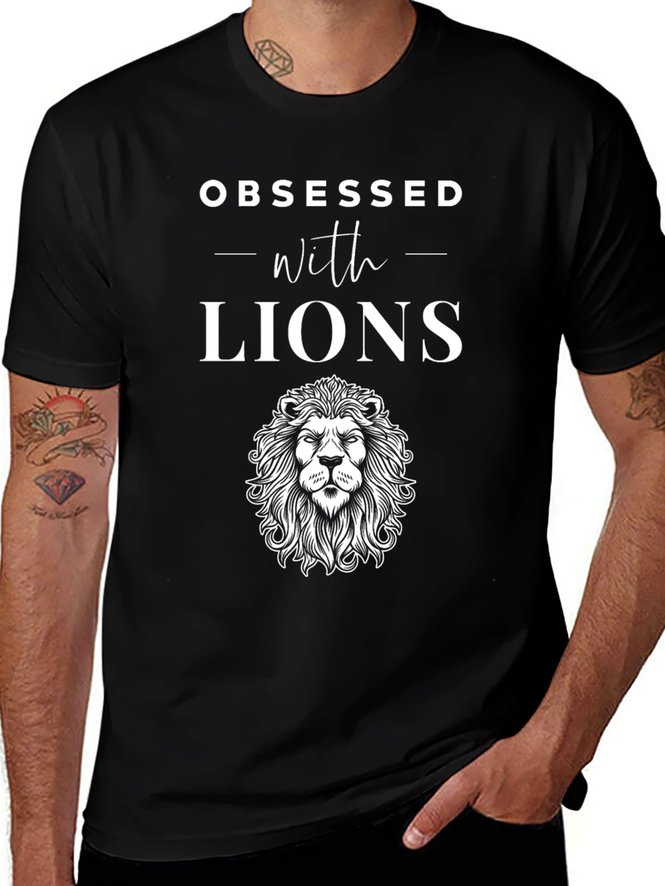 Variant 12 of Obsessed With Lions Graphic Tee - Black Cotton T-Shirt