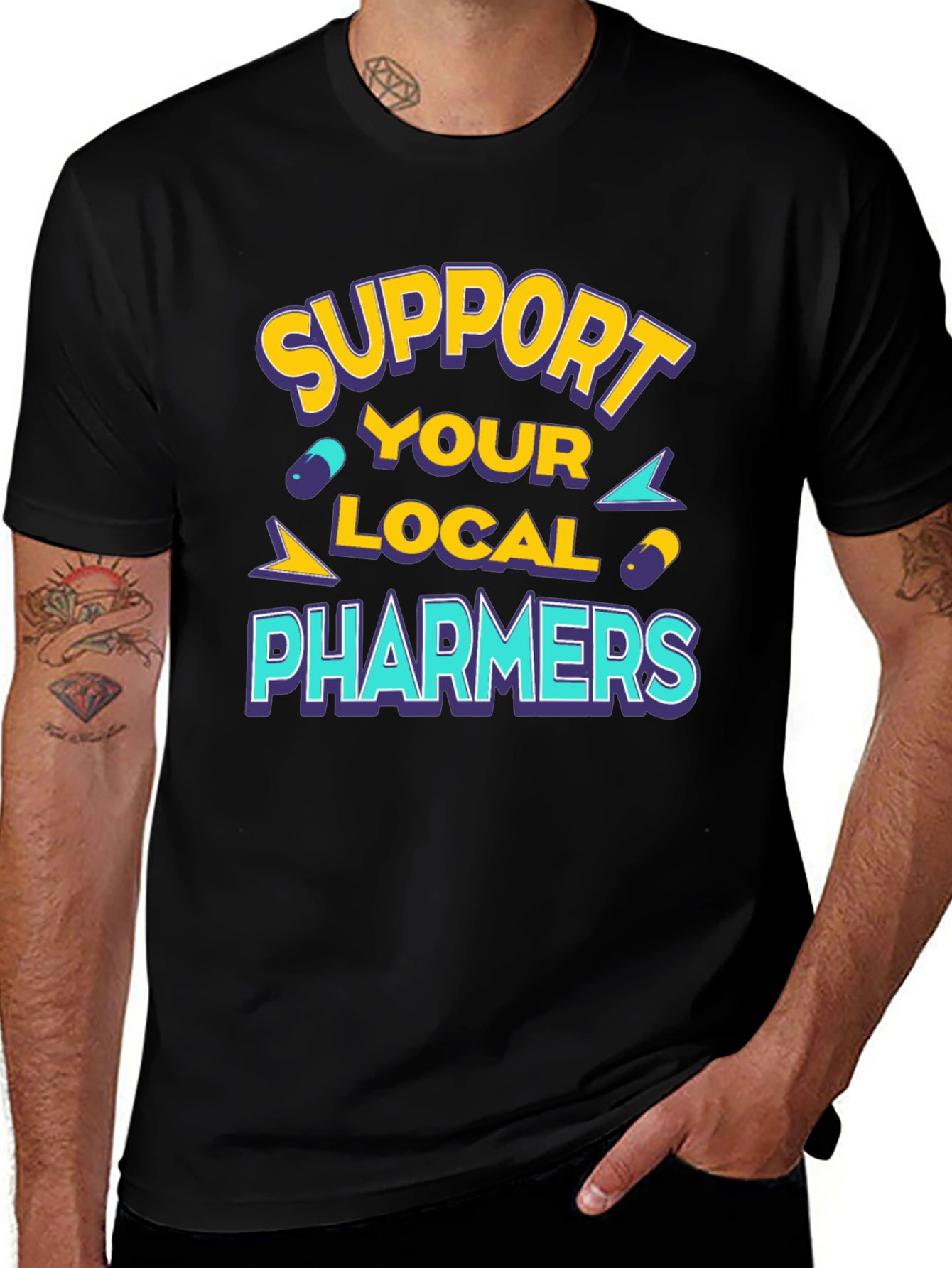 Variant 13 of Support Your Local Pharmers Black T-Shirt