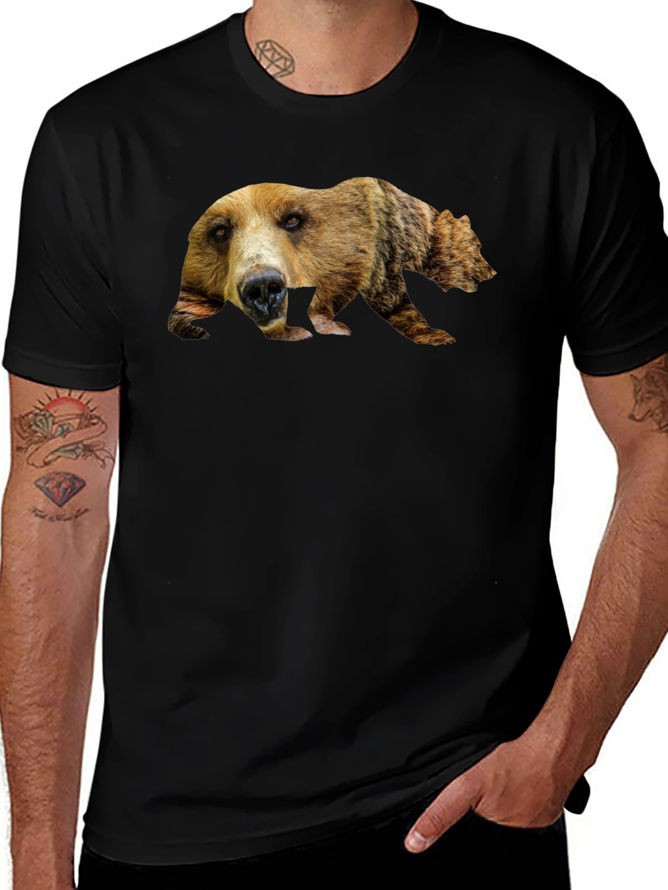 Variant 27 of Bear Graphic Tee - Men's Black Cotton T-Shirt