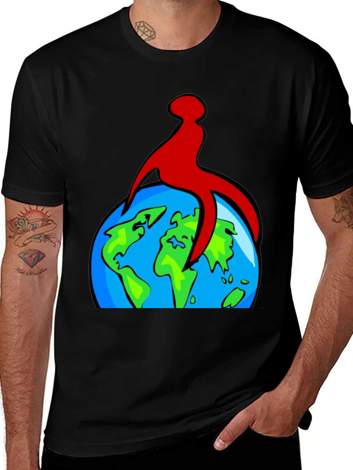 Variant 15 of Earth Globe Graphic Tee - Black Cotton T-Shirt