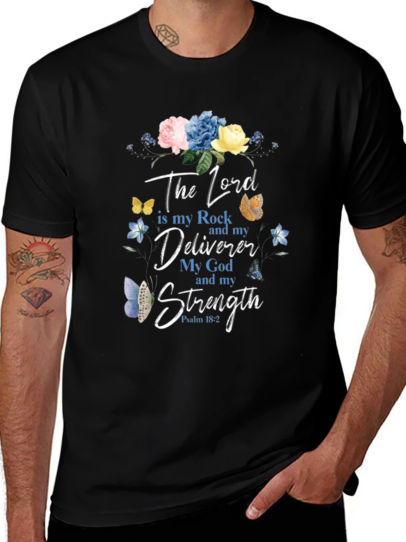 Variant 23 of Faith-Inspired Floral T-Shirt: The Lord is My Strength