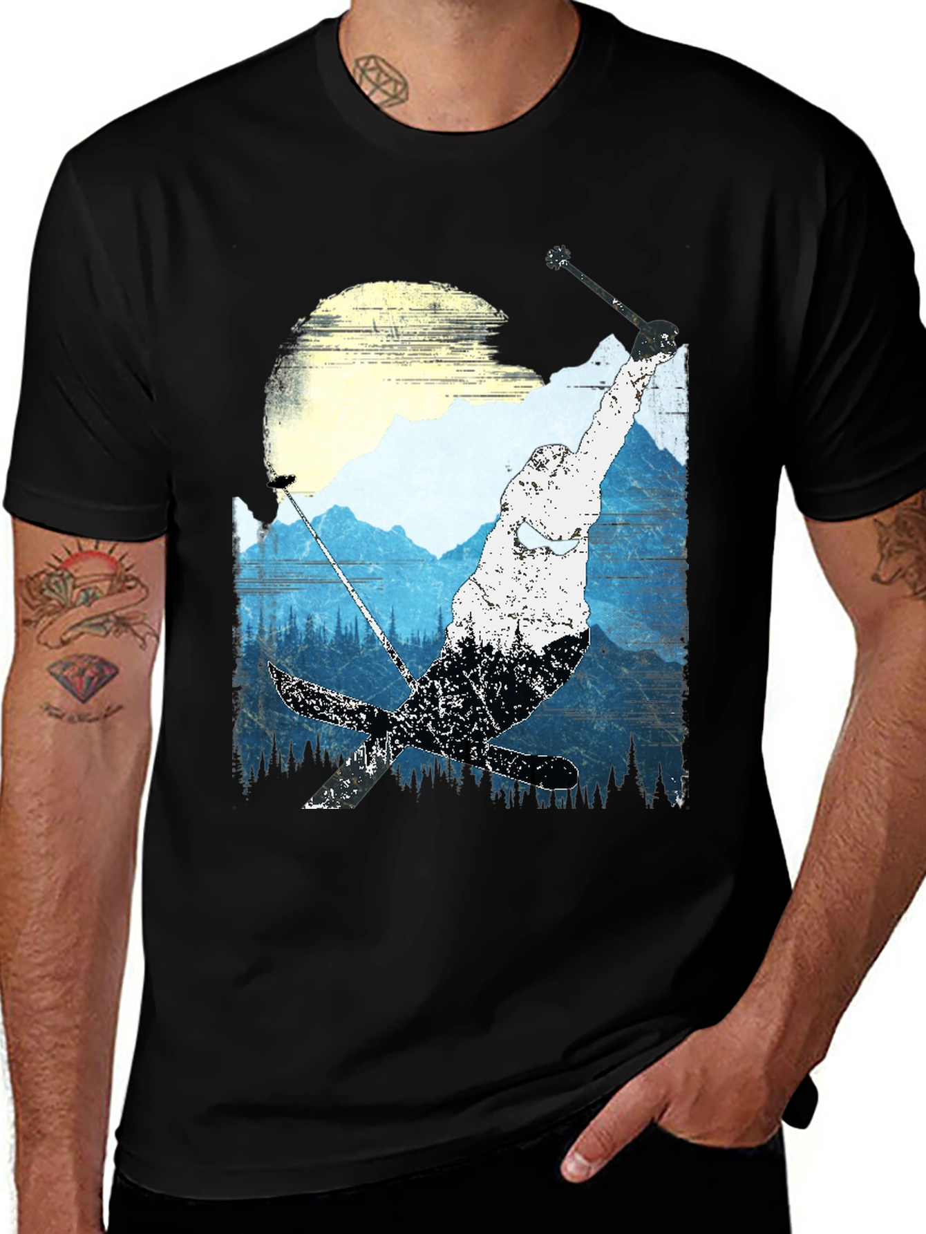 Variant 6 of Skiing Mountain Graphic Tee - Black Casual Shirt