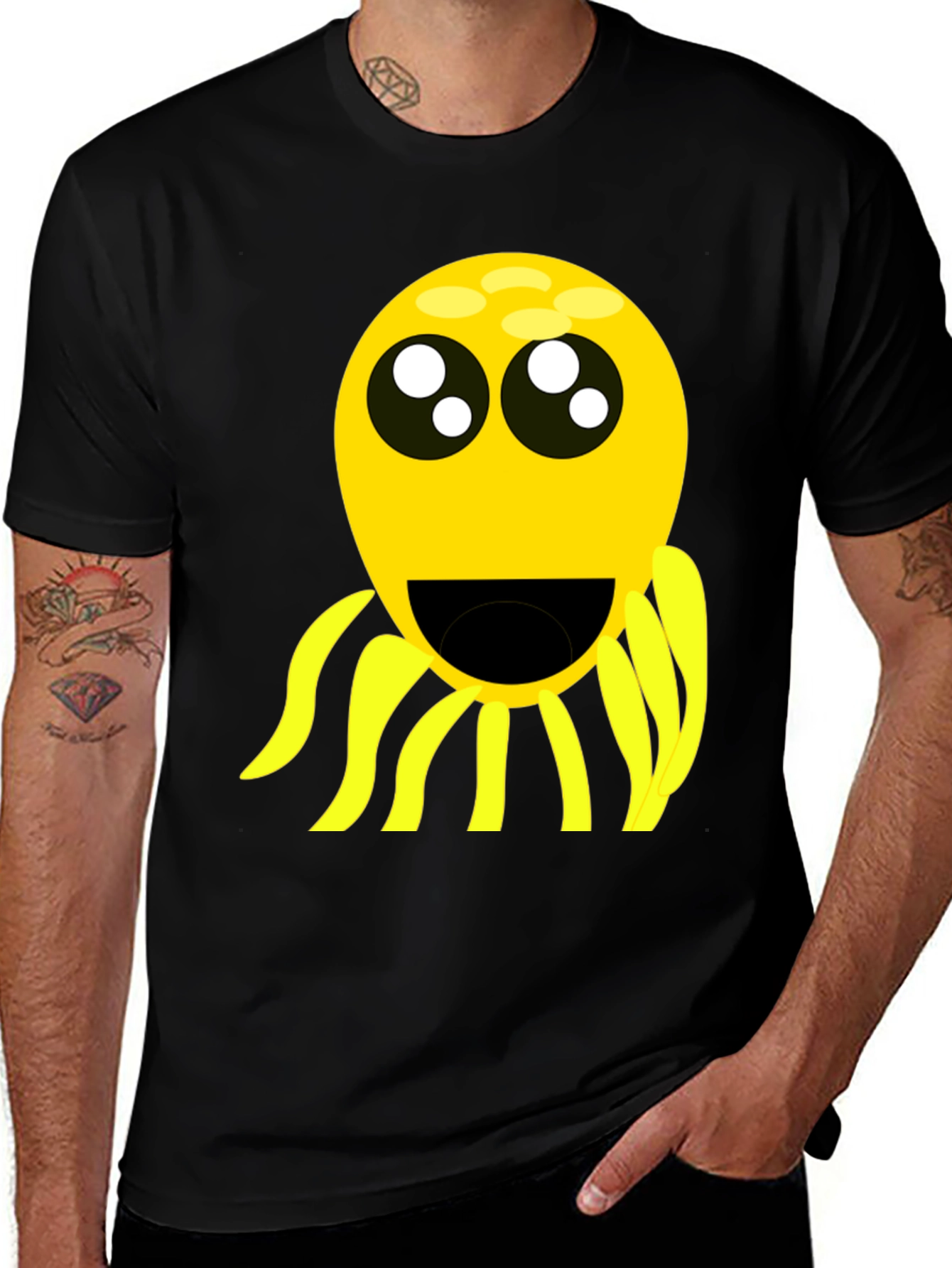 Variant 19 of Funny Cartoon Octopus Graphic Tee - Black