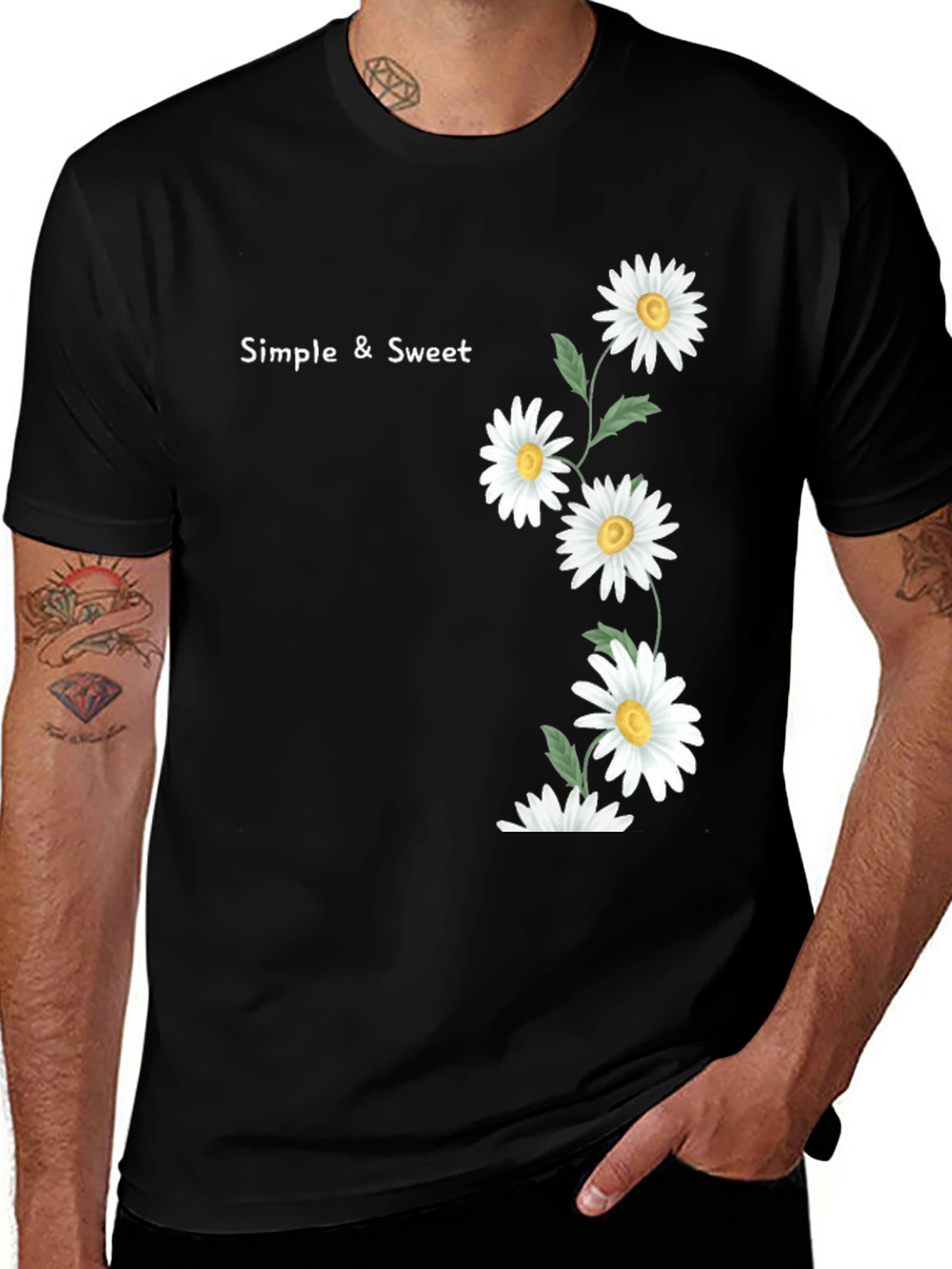 Variant 17 of Simple & Sweet Daisy Graphic Black T-Shirt