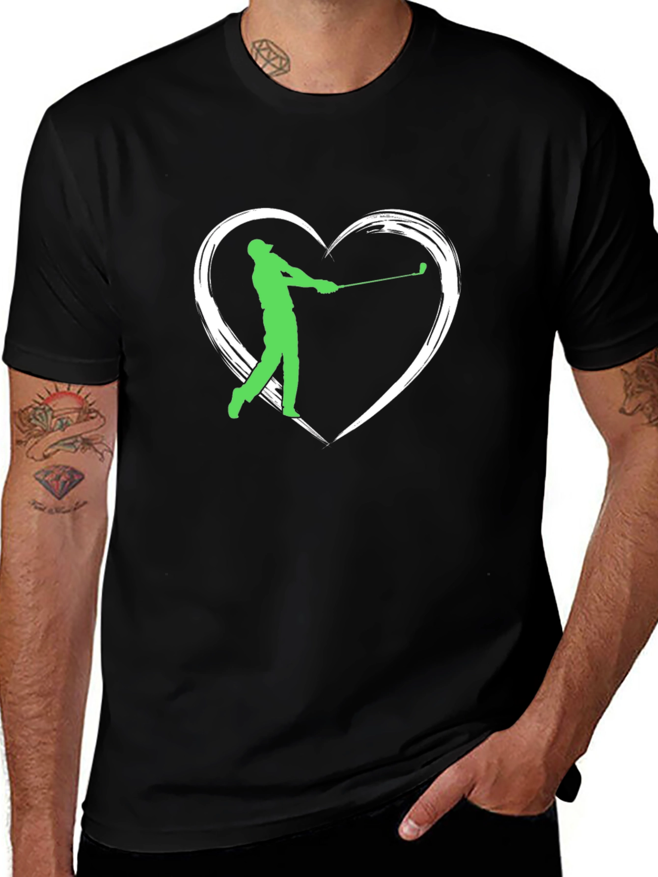 Variant 9 of Golf Lover Tee - Black Cotton Heart Golfer T-Shirt