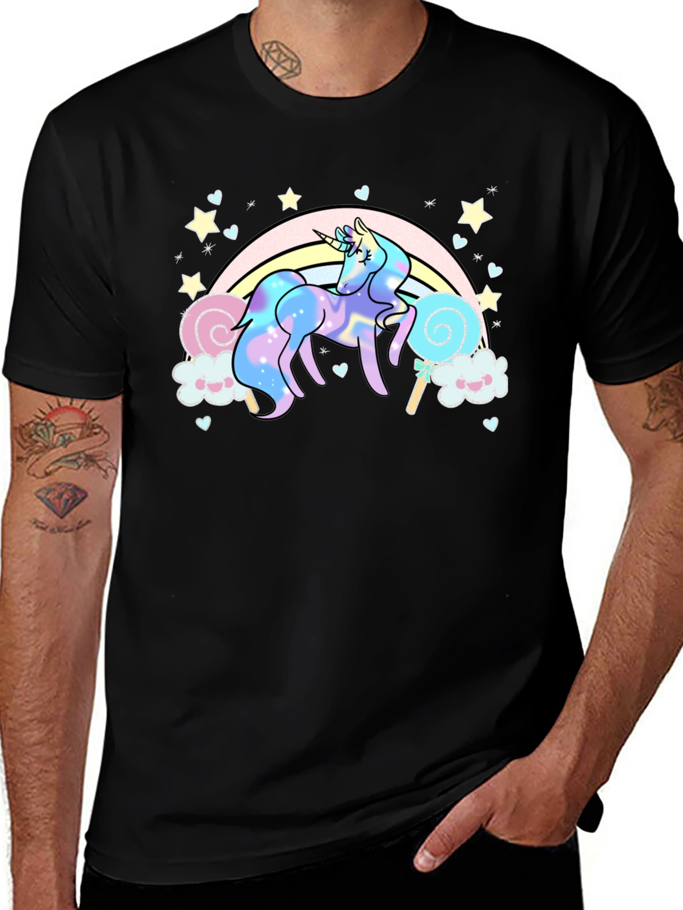 Variant 9 of Unicorn Rainbow T-Shirt, Black Cotton Tee