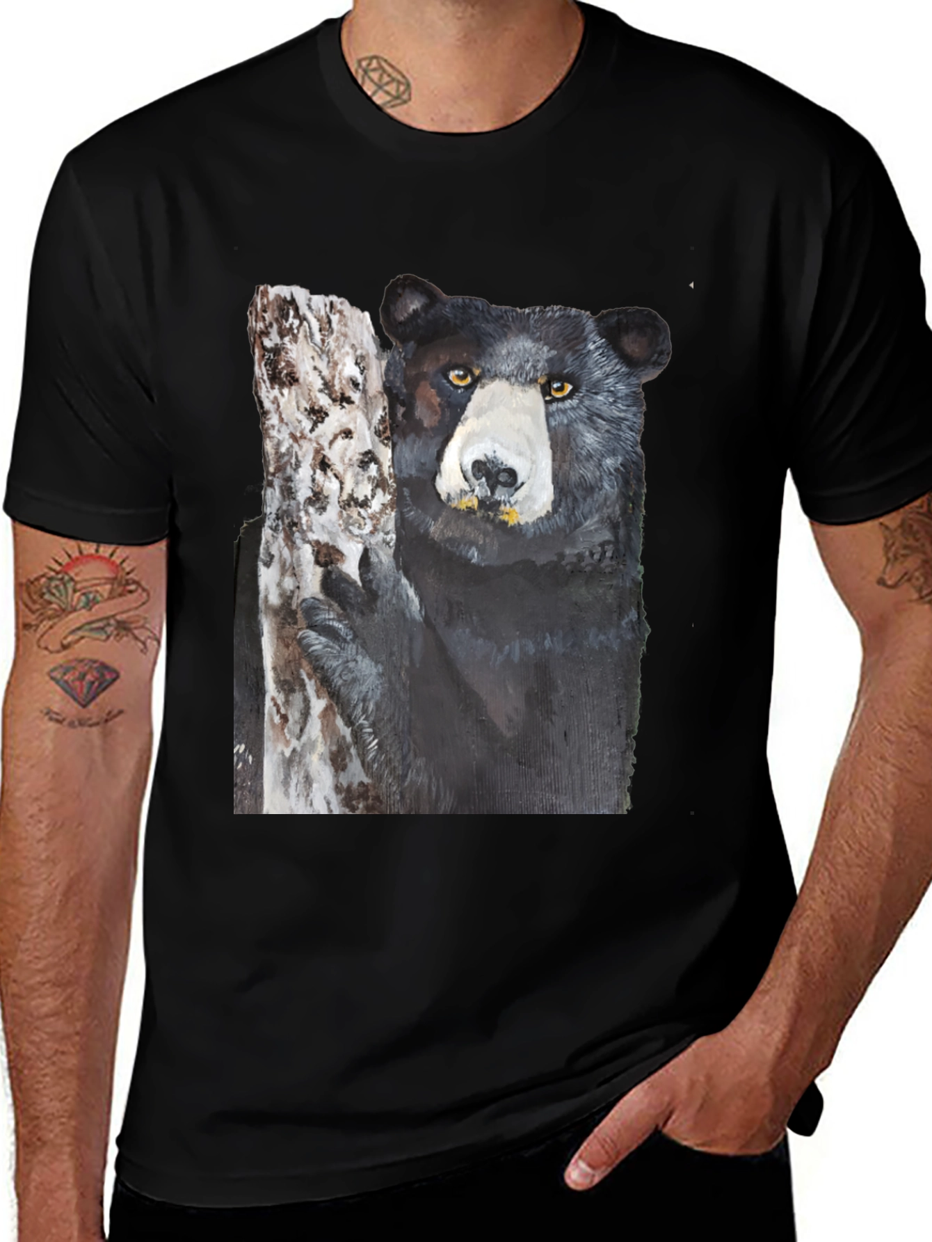 Variant 12 of Black Bear on Tree Graphic Tee