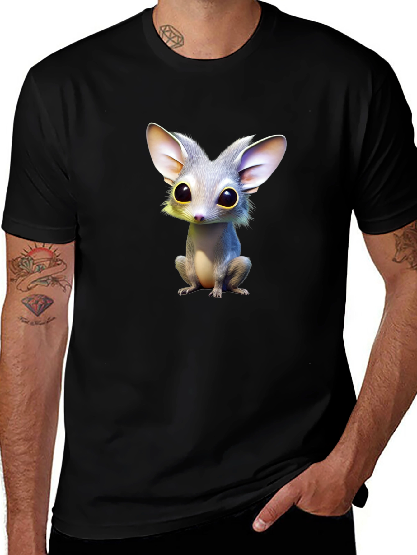 Variant 22 of Cute Fennec Fox Graphic Tee - Black Cotton Shirt