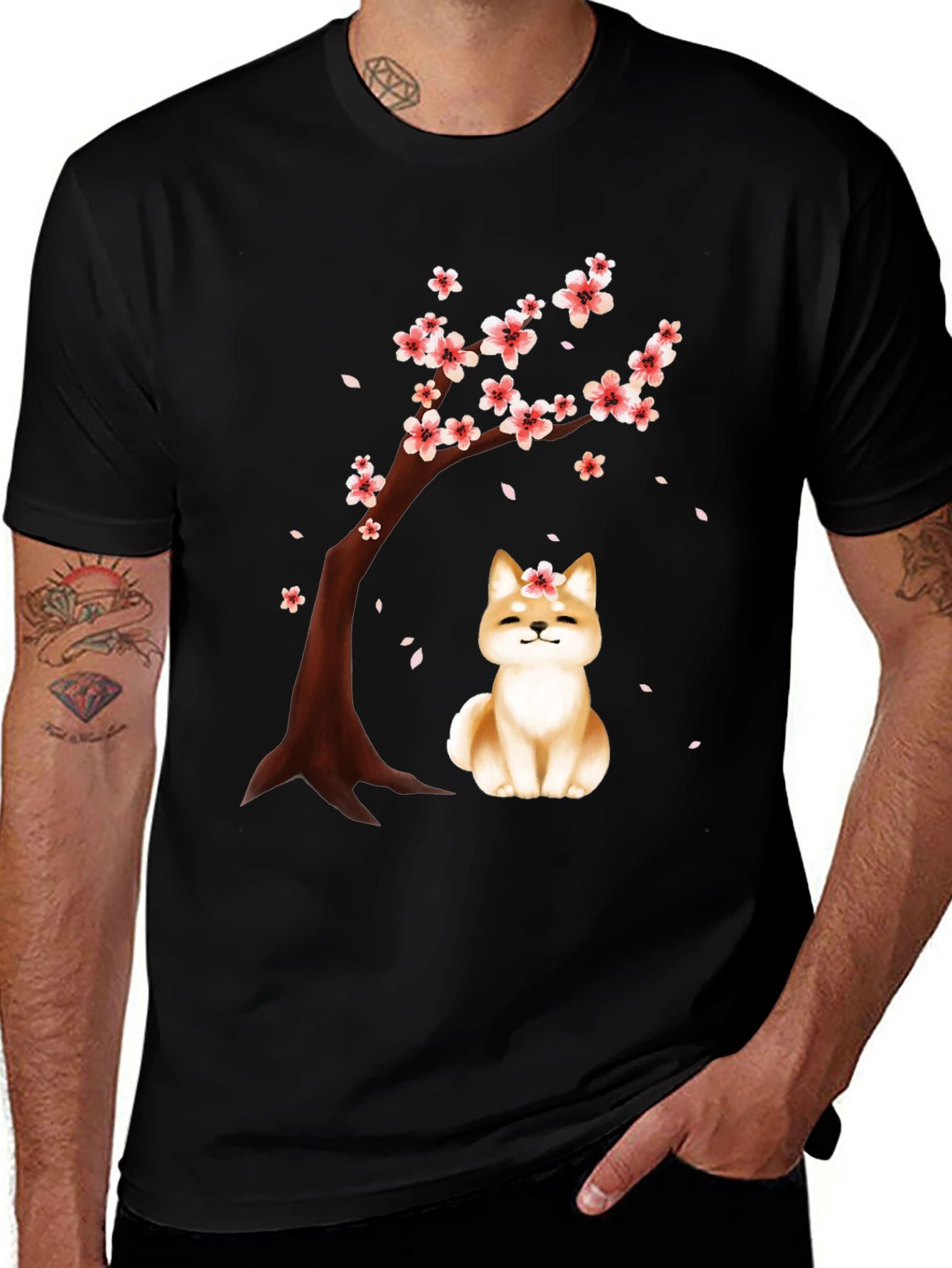 Variant 11 of Sakura Shiba Inu Black T-Shirt