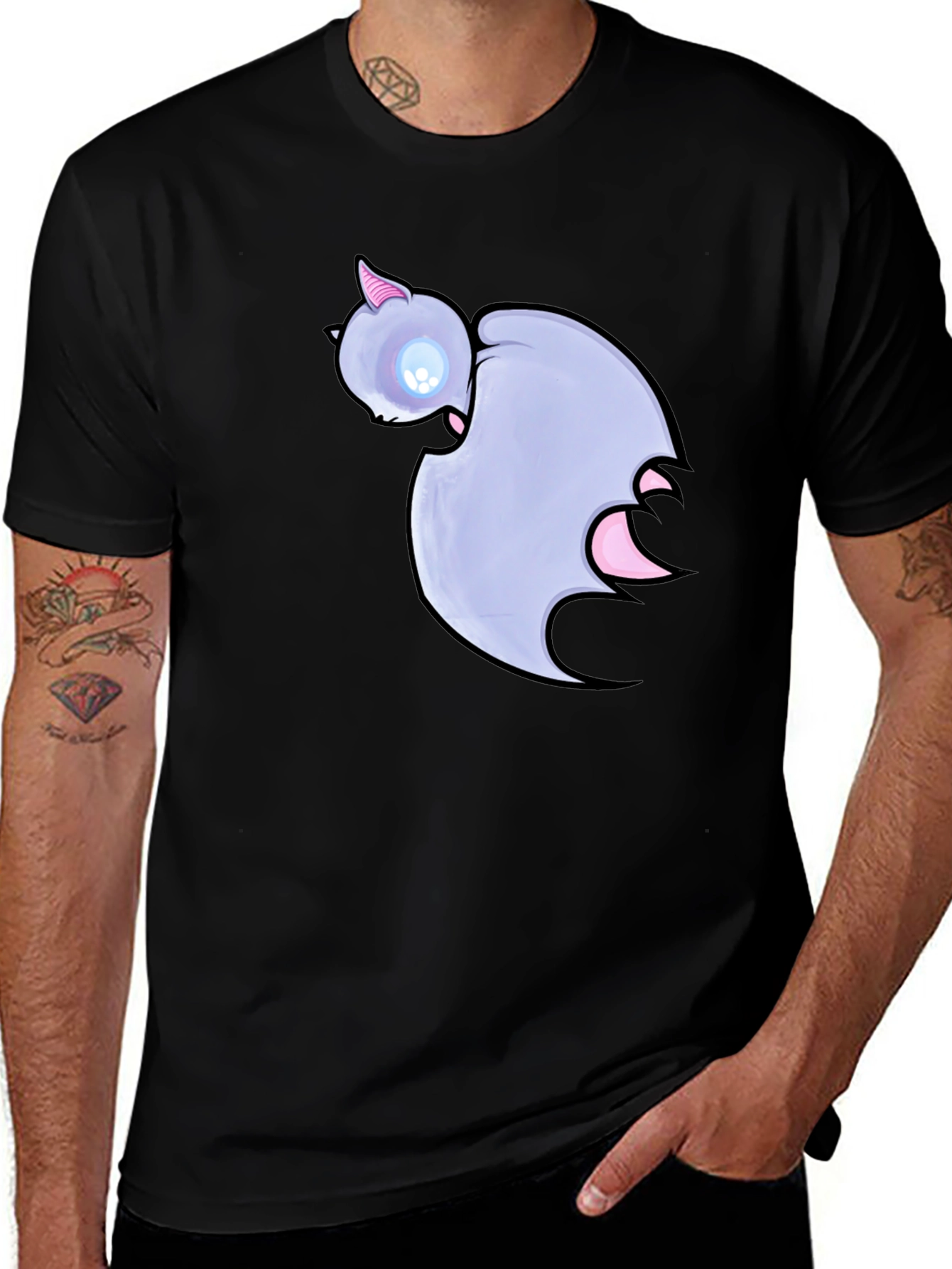Variant 21 of Cute Cartoon Bat Graphic Black T-Shirt