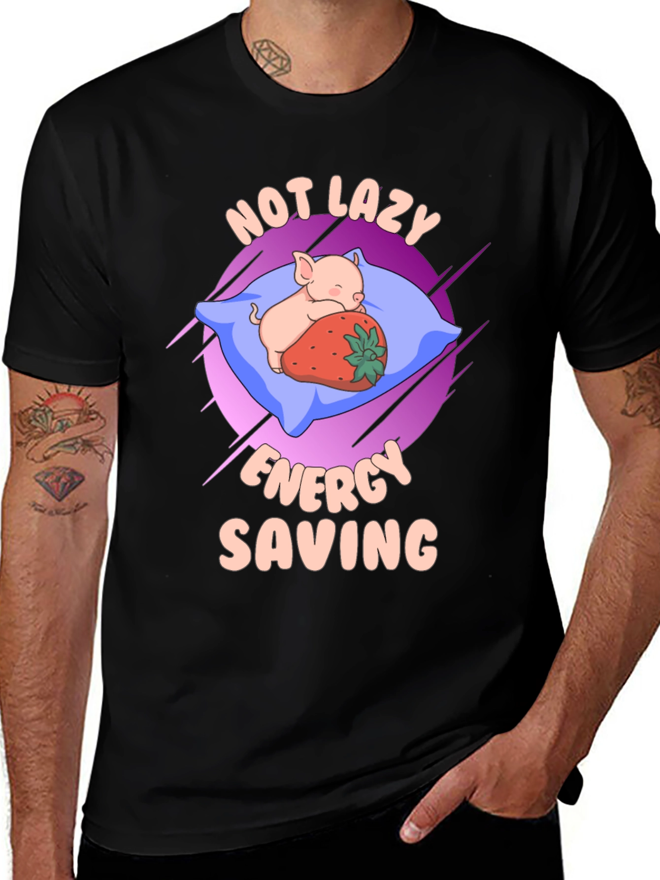 Variant 7 of Cute Pig Sleeping T-Shirt - Not Lazy, Energy Saving