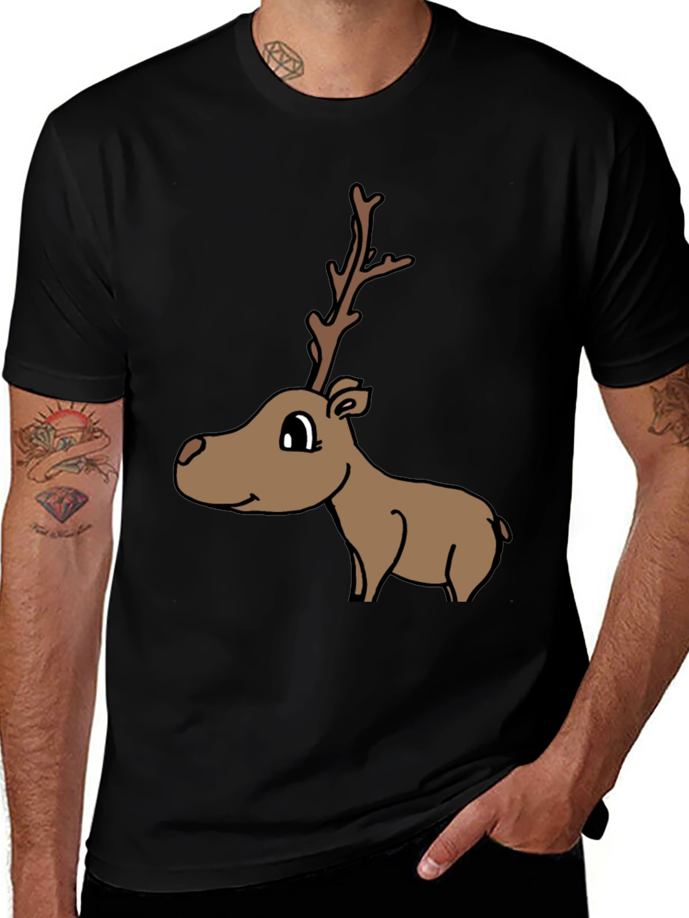 Variant 15 of Cartoon Reindeer Graphic Tee - Black