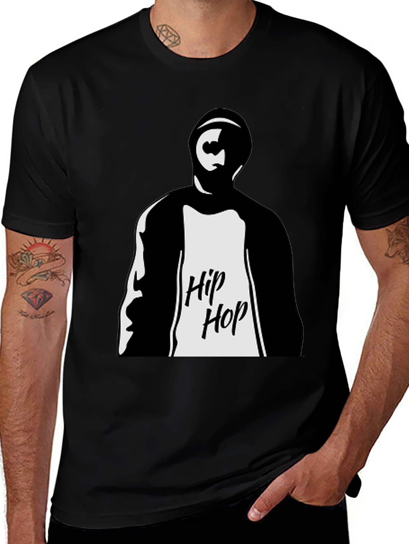Variant 10 of Hip Hop Graphic Tee - Men's Black T-Shirt