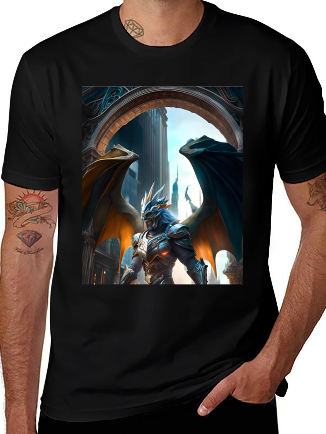 Variant 21 of Dragon Knight Graphic Tee - Fantasy Armor Design