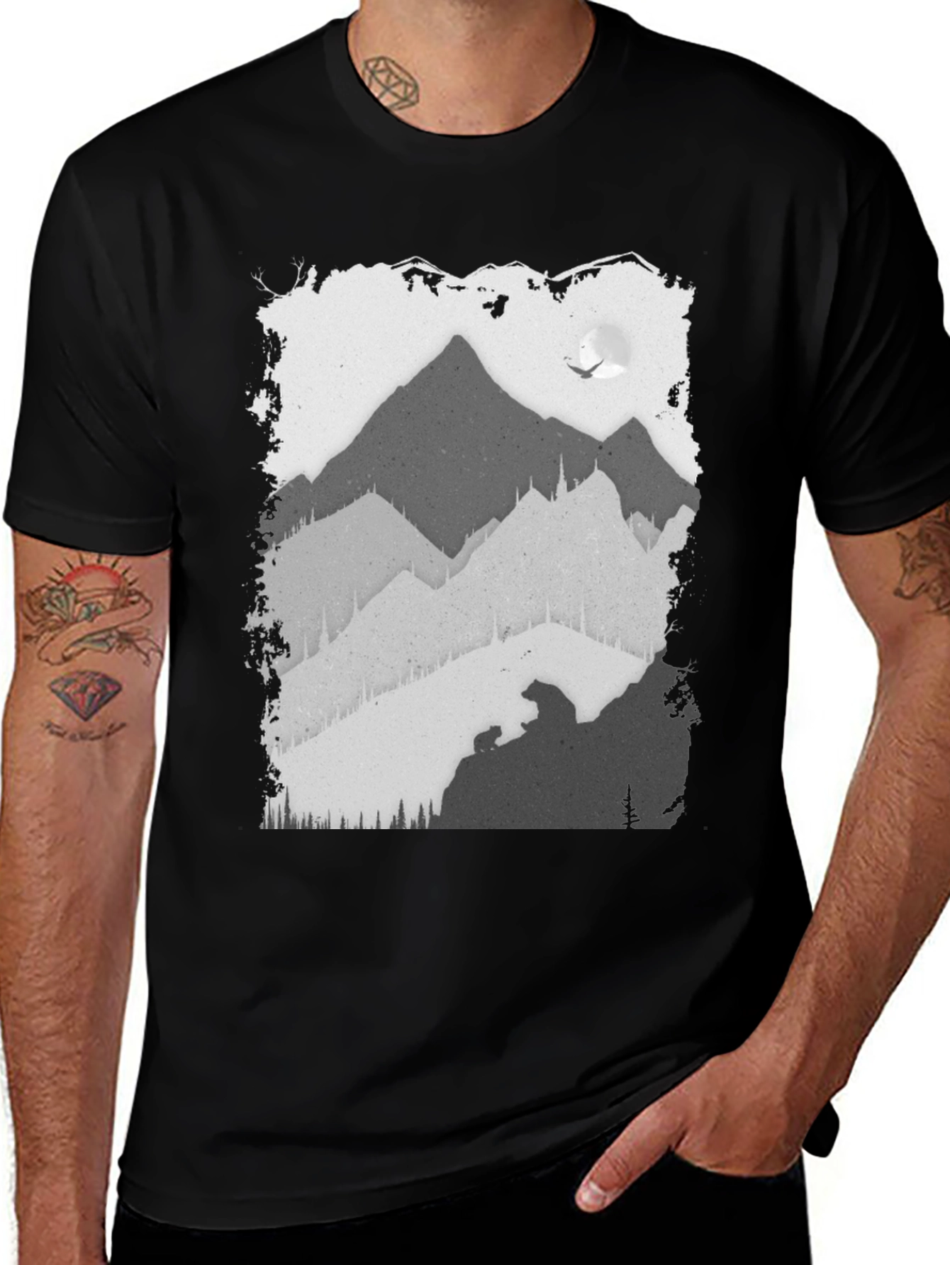 Variant 30 of Mountain Scene Graphic T-Shirt - Black