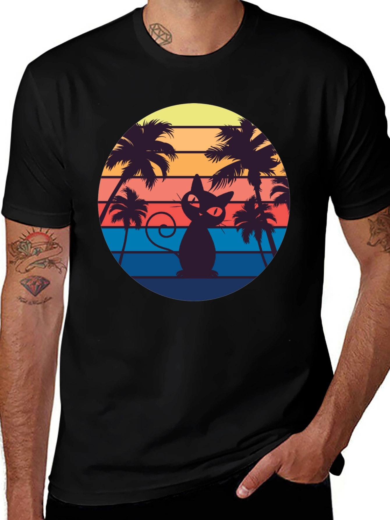 Variant 29 of Retro Cat Palm Sunset T-Shirt
