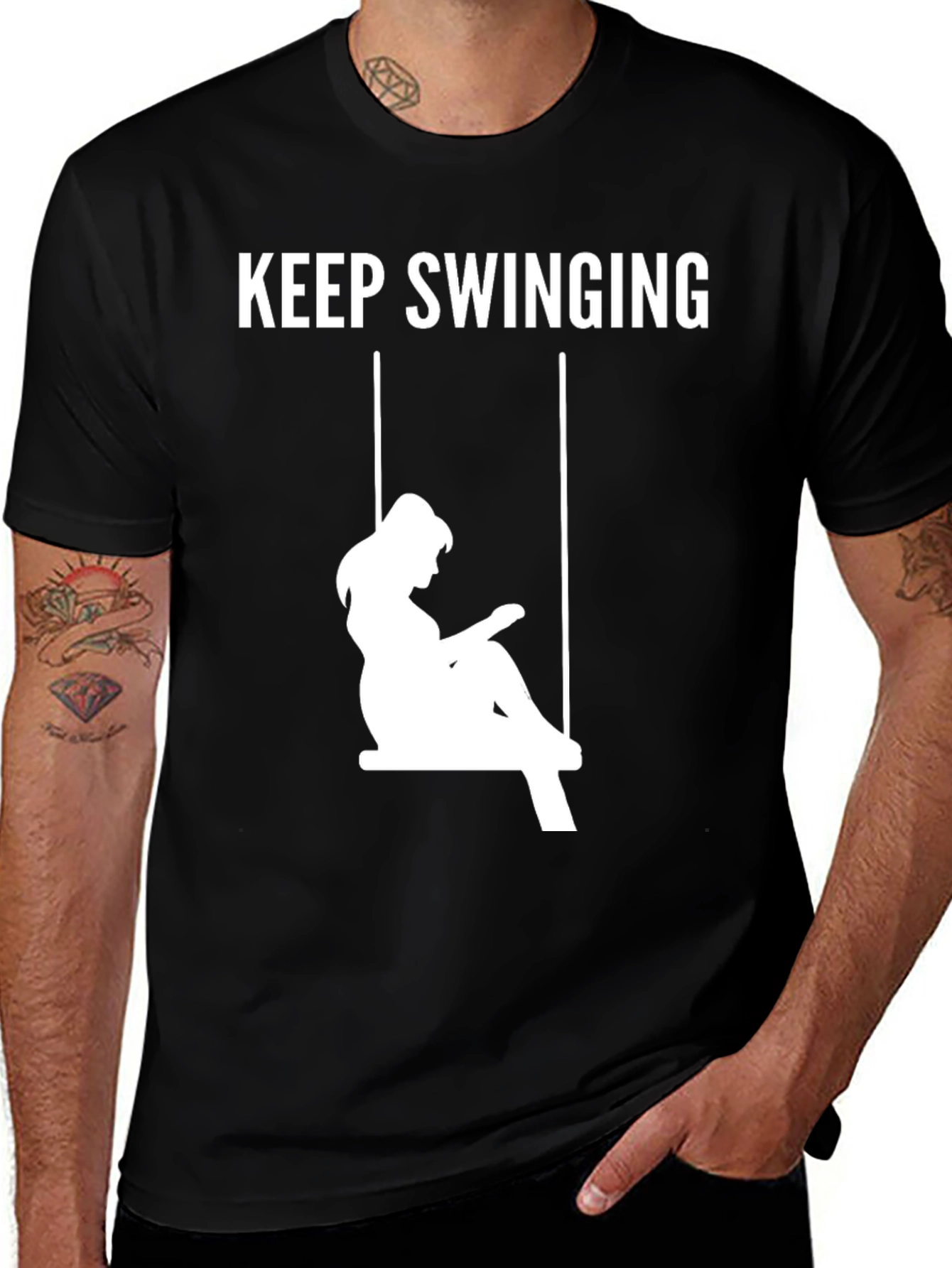 Variant 17 of Keep Swinging Graphic Tee - Casual Black T-Shirt