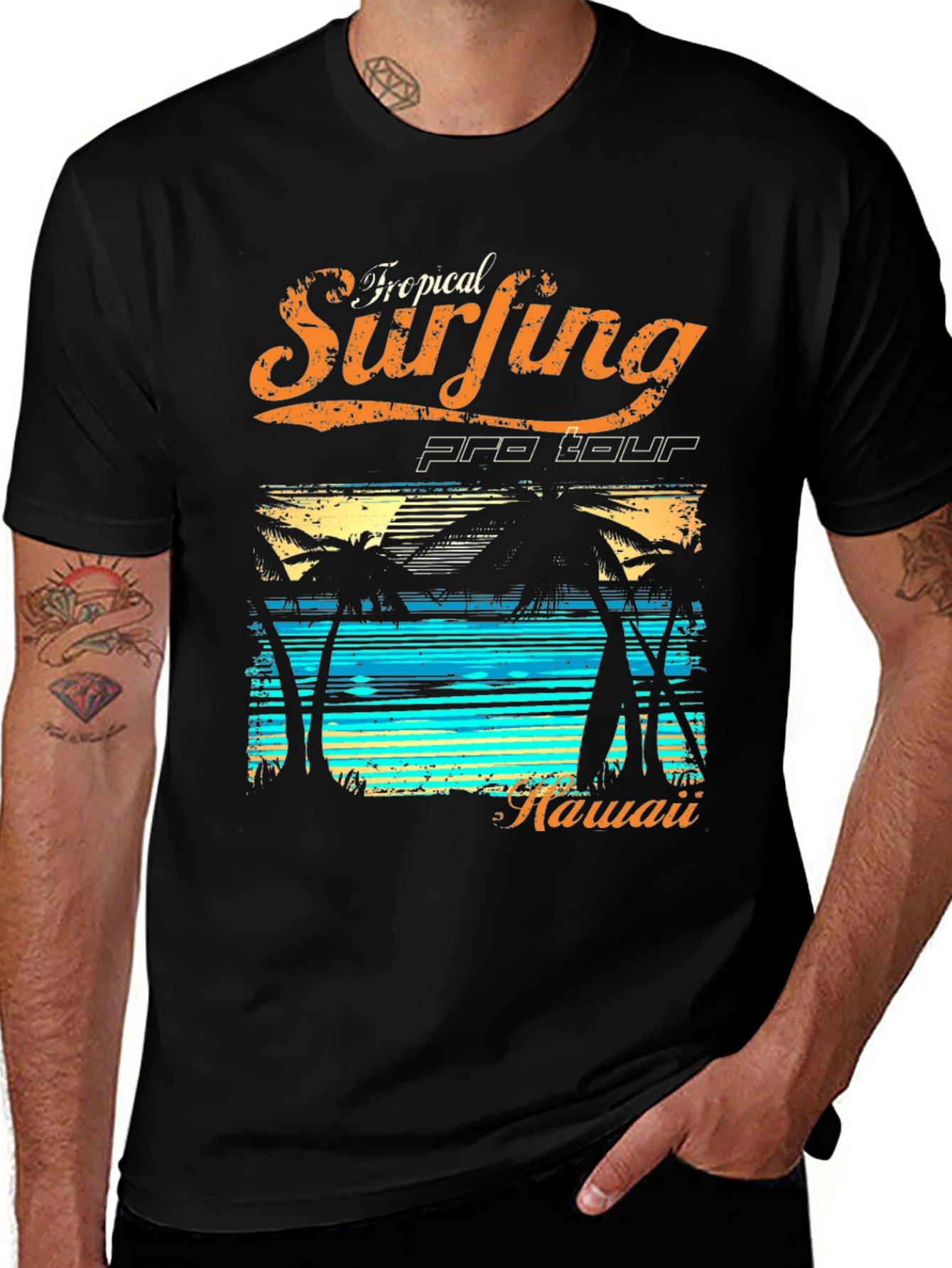 Variant 26 of Tropical Surfing Hawaii Black T-Shirt