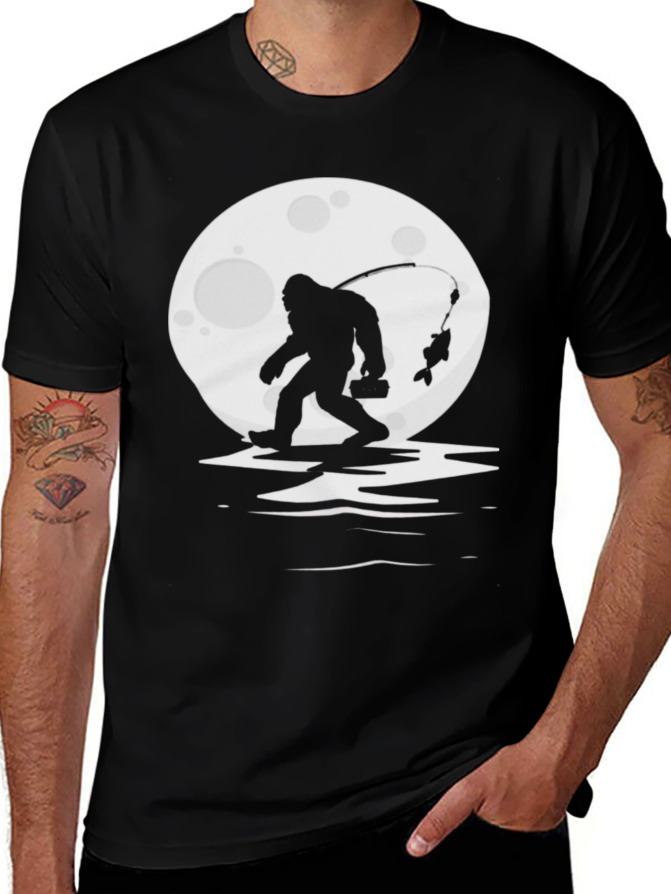 Variant 14 of Bigfoot Fishing Under the Moon T-Shirt