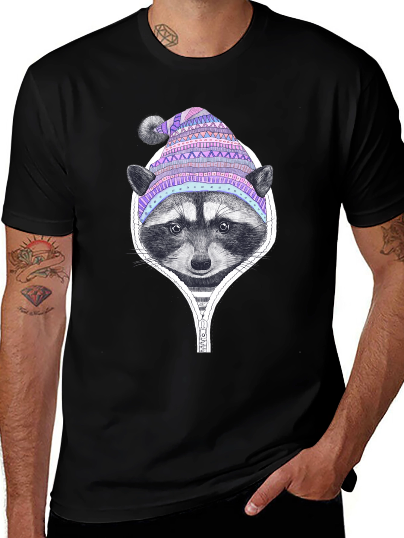 Variant 26 of Raccoon in a Hat Graphic Tee - Black T-Shirt