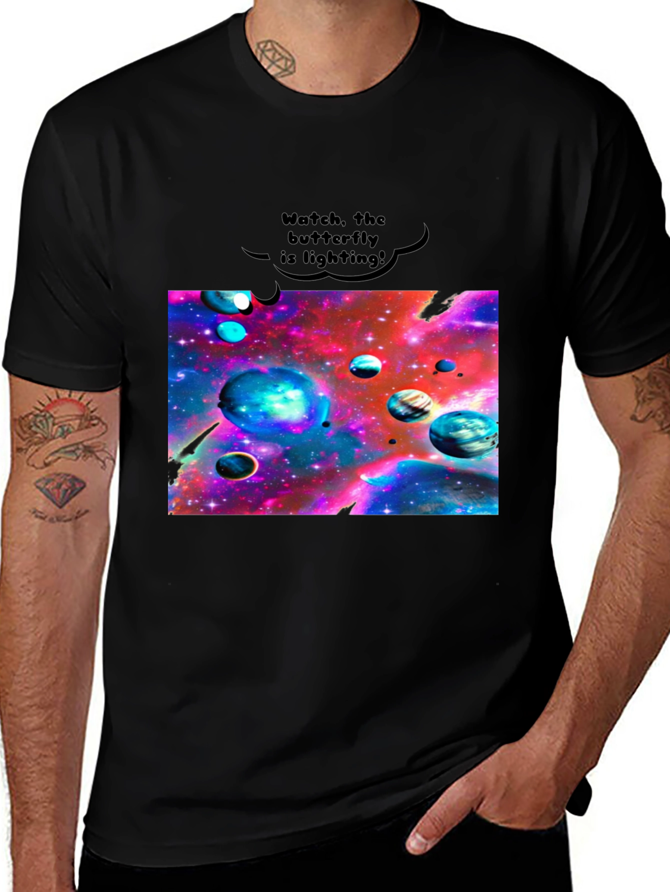 Variant 12 of Galaxy Universe Planets Graphic Black Tee