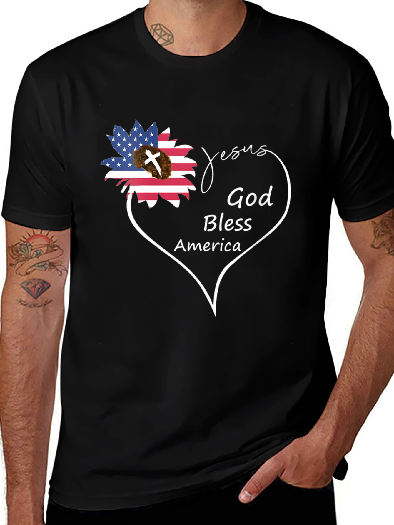 Variant 27 of Jesus God Bless America Black Graphic T-Shirt