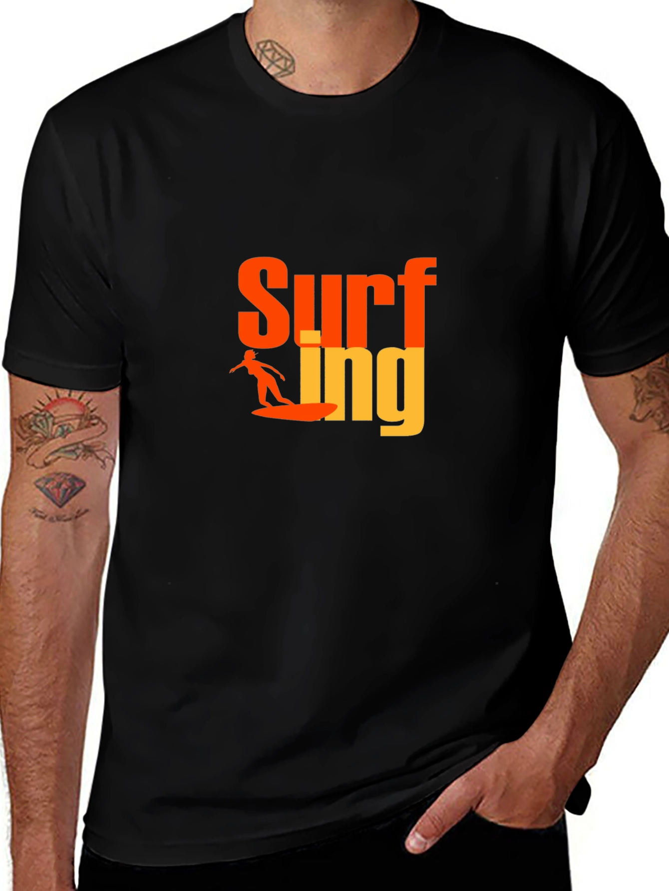Variant 7 of Surfing Graphic Tee - Black Cotton T-Shirt