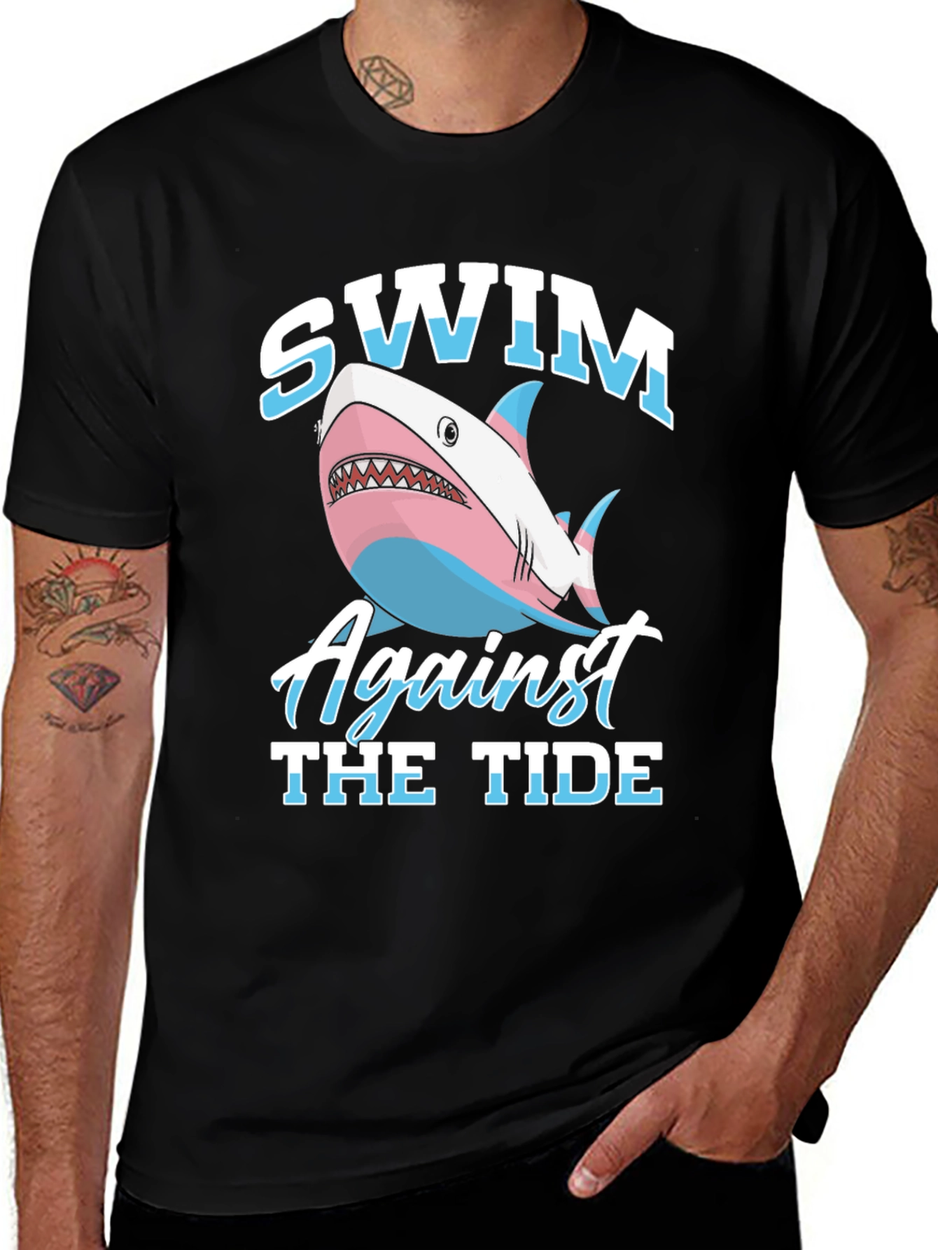 Variant 10 of Swim Against The Tide Transgender Shark Graphic T-Shirt