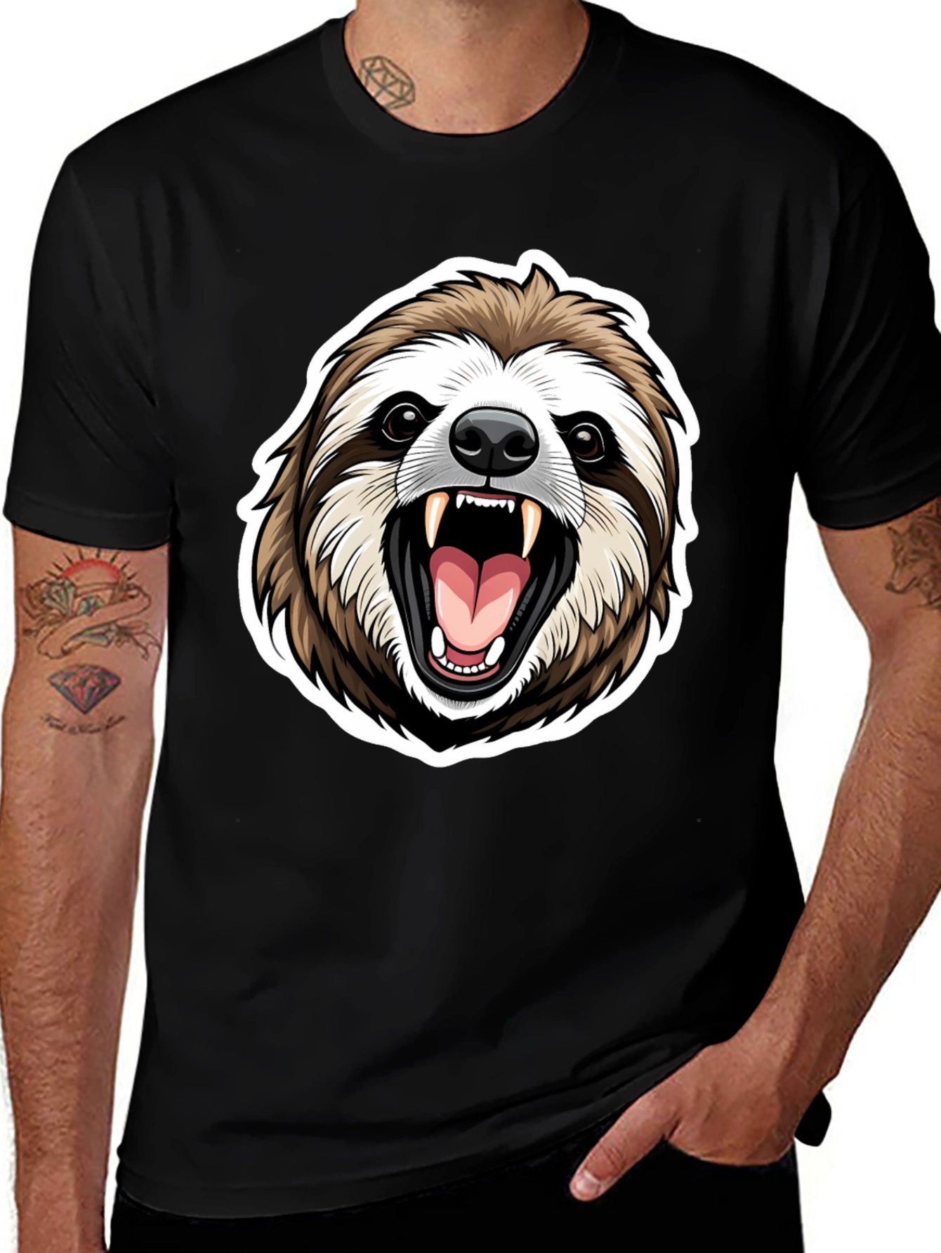 Variant 15 of Sloth Graphic T-Shirt - Men's Black Tee