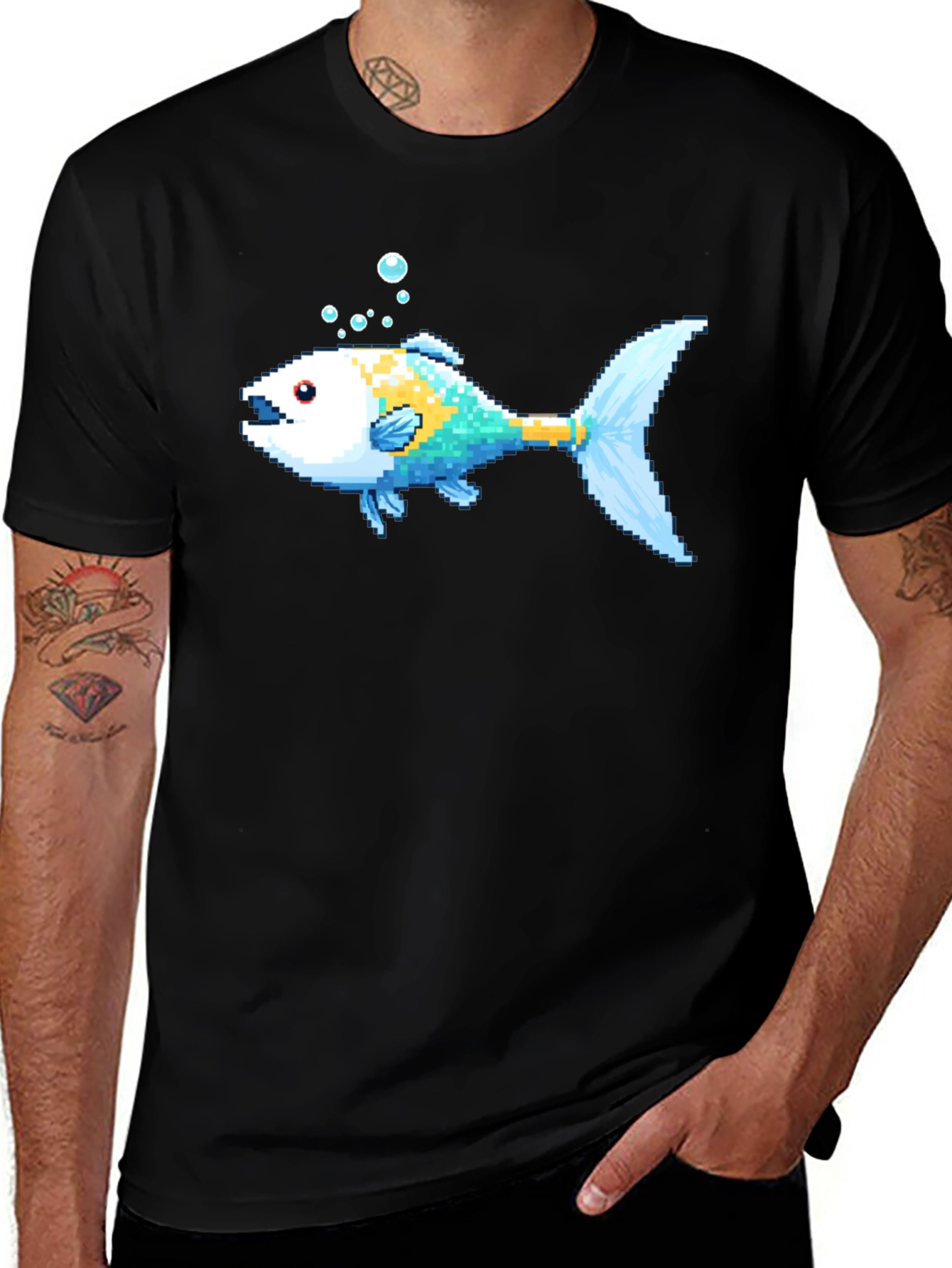 Pixel Fish Black T-Shirt - Retro Gaming Style