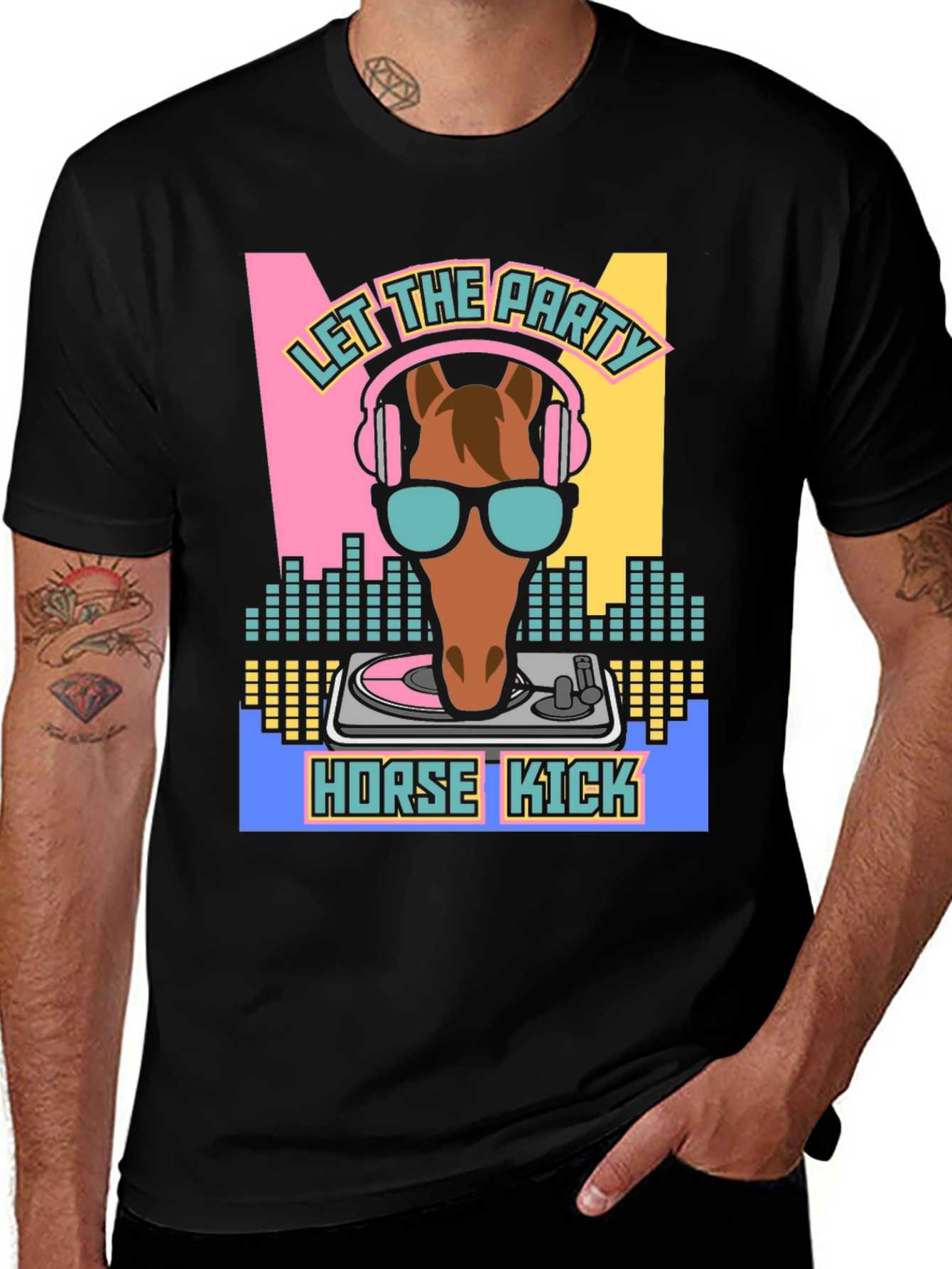 Variant 4 of DJ Horse Graphic T-Shirt - Let the Party Horse Kick