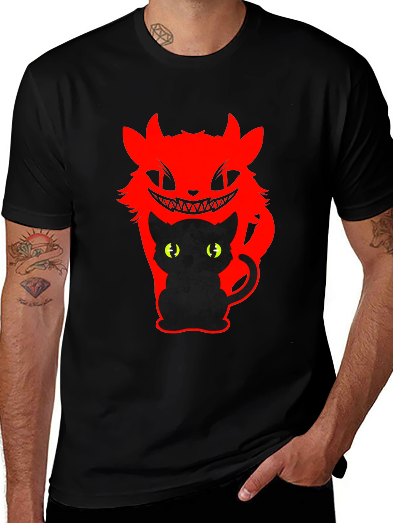 Variant 18 of Men's Black Cat Devil Graphic T-Shirt