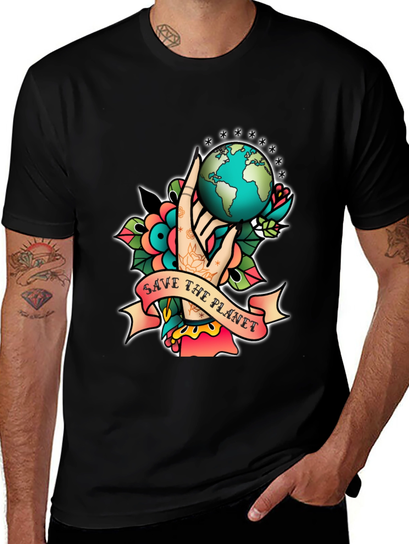 Variant 13 of Save the Planet Graphic T-Shirt - Black Cotton Tee