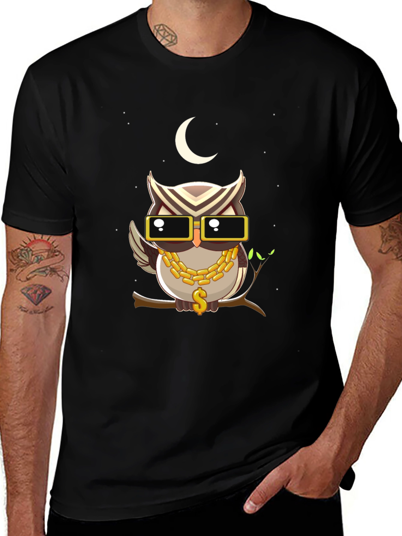 Variant 20 of Cool Owl Graphic Tee - Men's Black T-Shirt