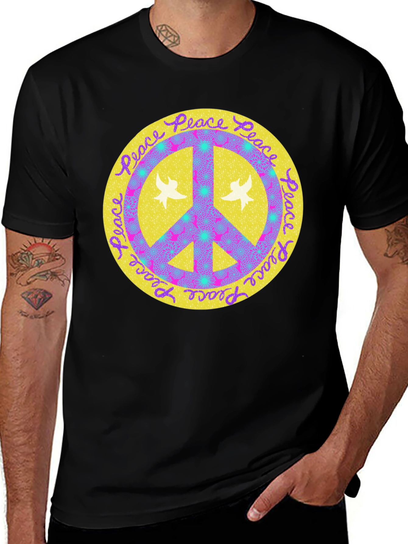 Black Peace Sign Graphic Tee - Retro Style main image